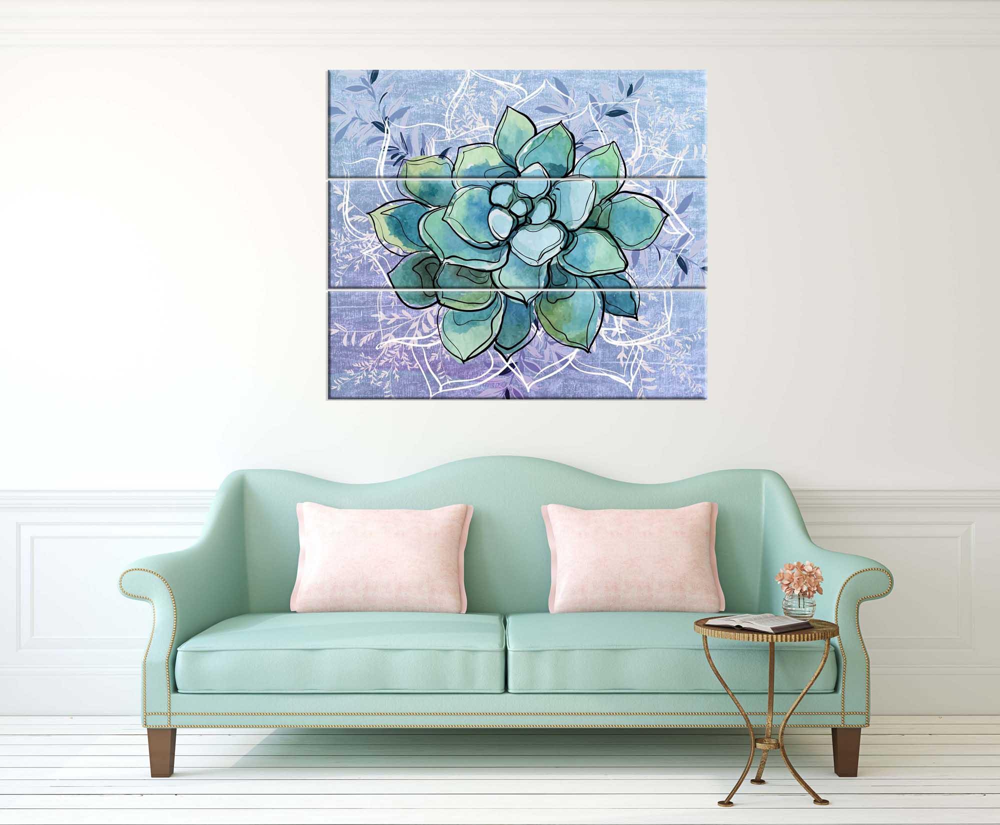 Modulinis paveikslėlis – graži žalia gėlė mėlyname fone