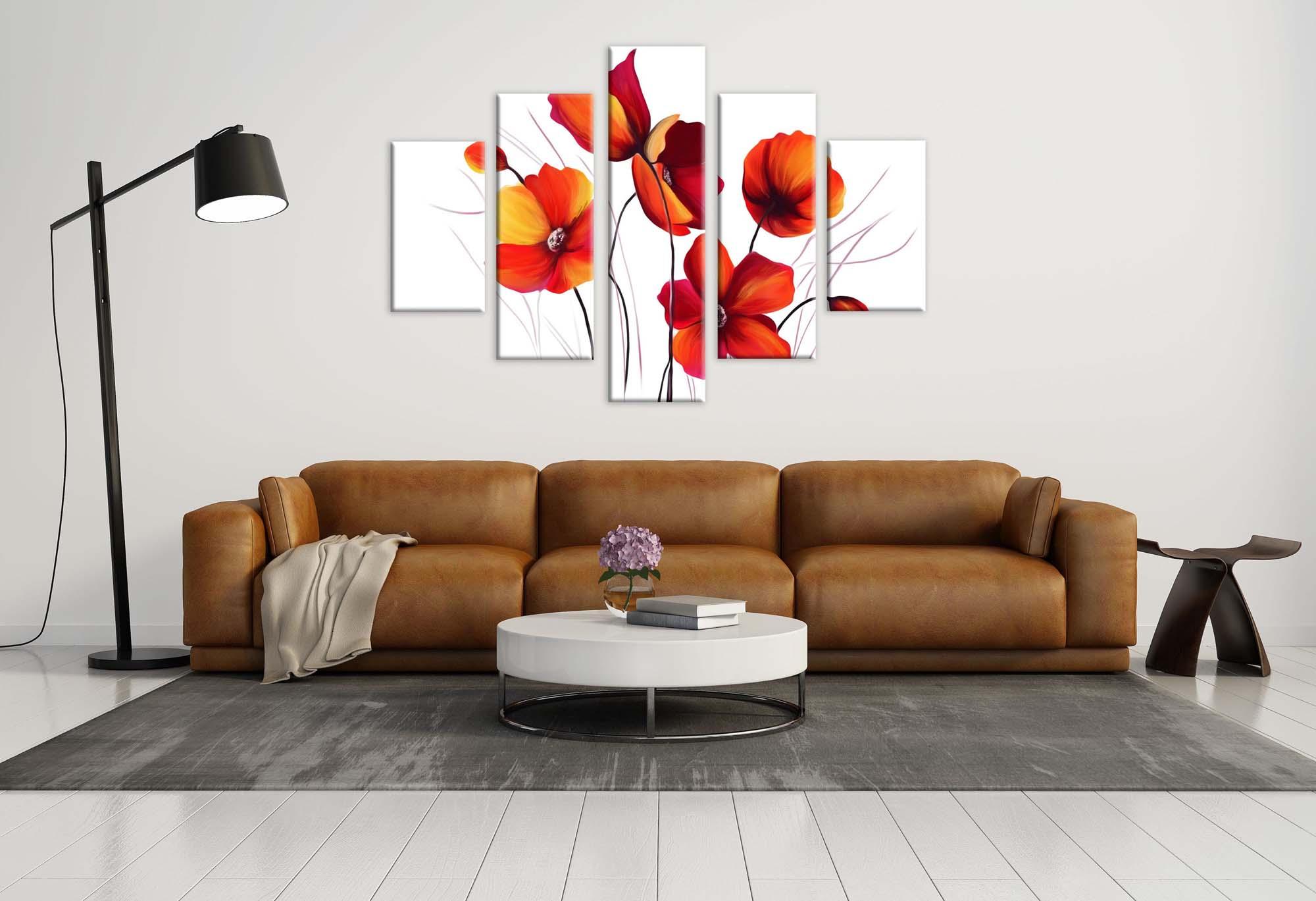 Bild Modulares Bild - Mohnblumen auf weißem Hintergrund 2