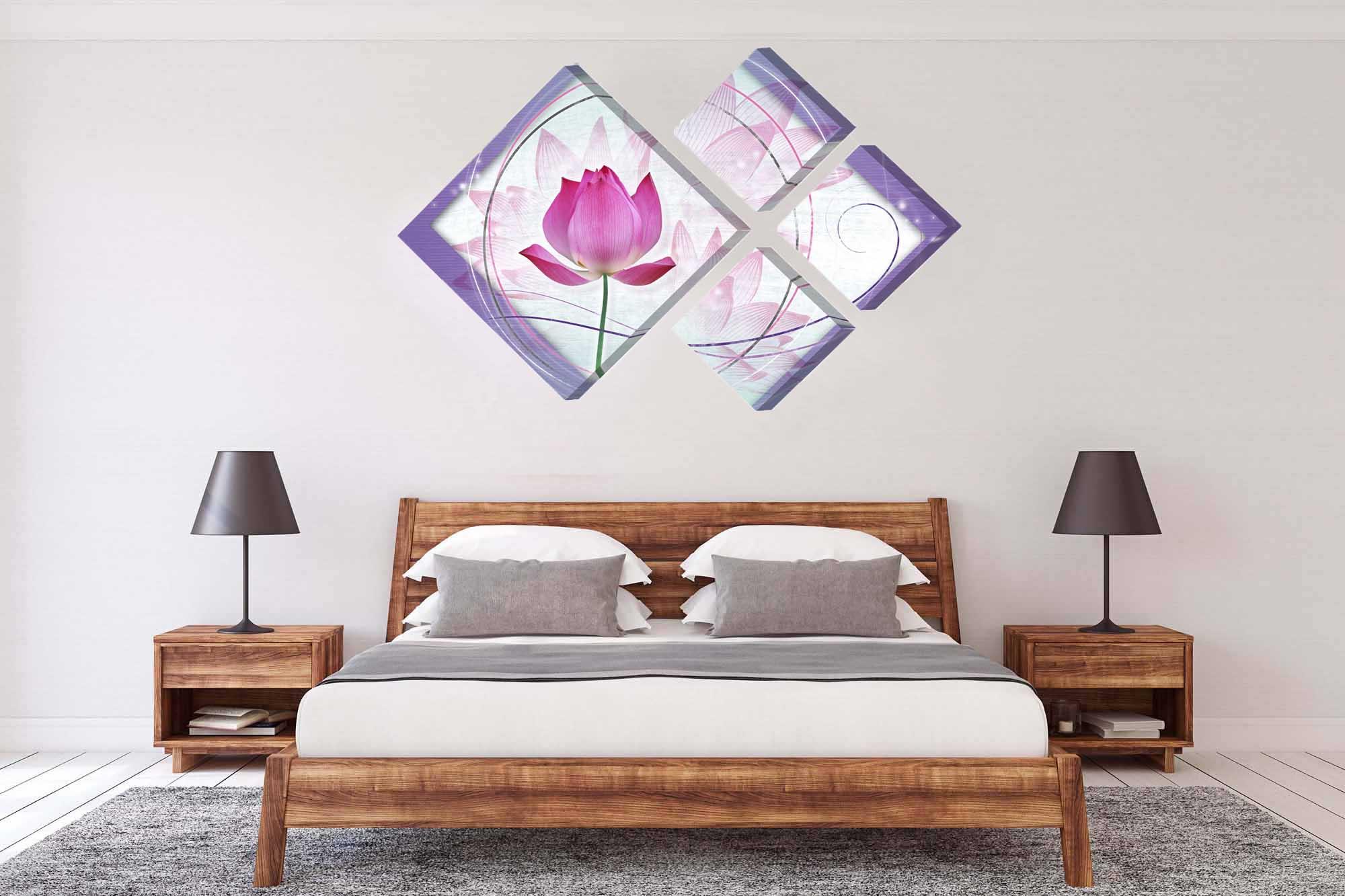 Obrazek Modułowy obraz - różowy delikatny kwiatek na różowym tle 2
