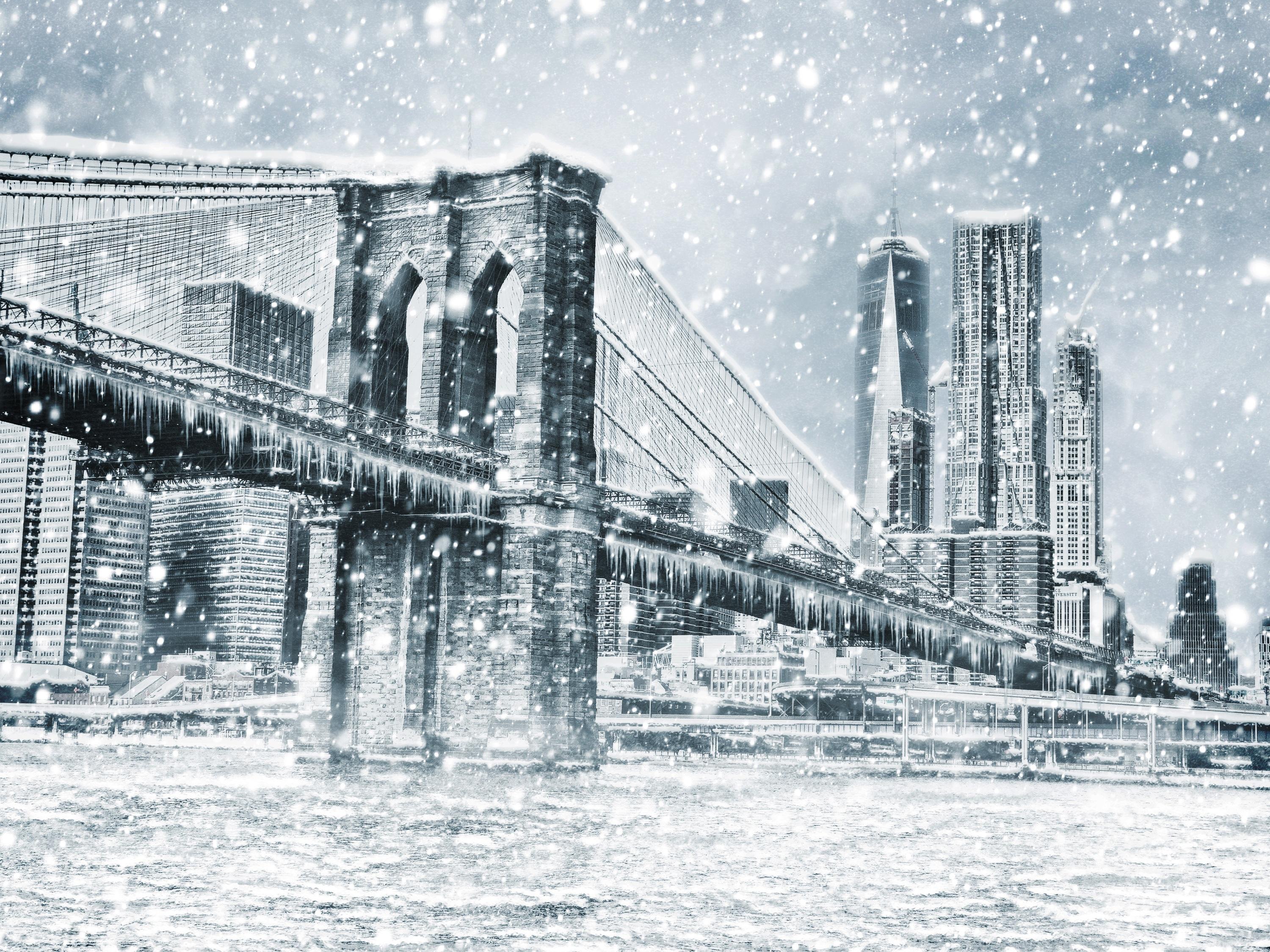 Bilde Foto glezna uz audekla - Skats uz Bruklinas tiltu ziemā 3