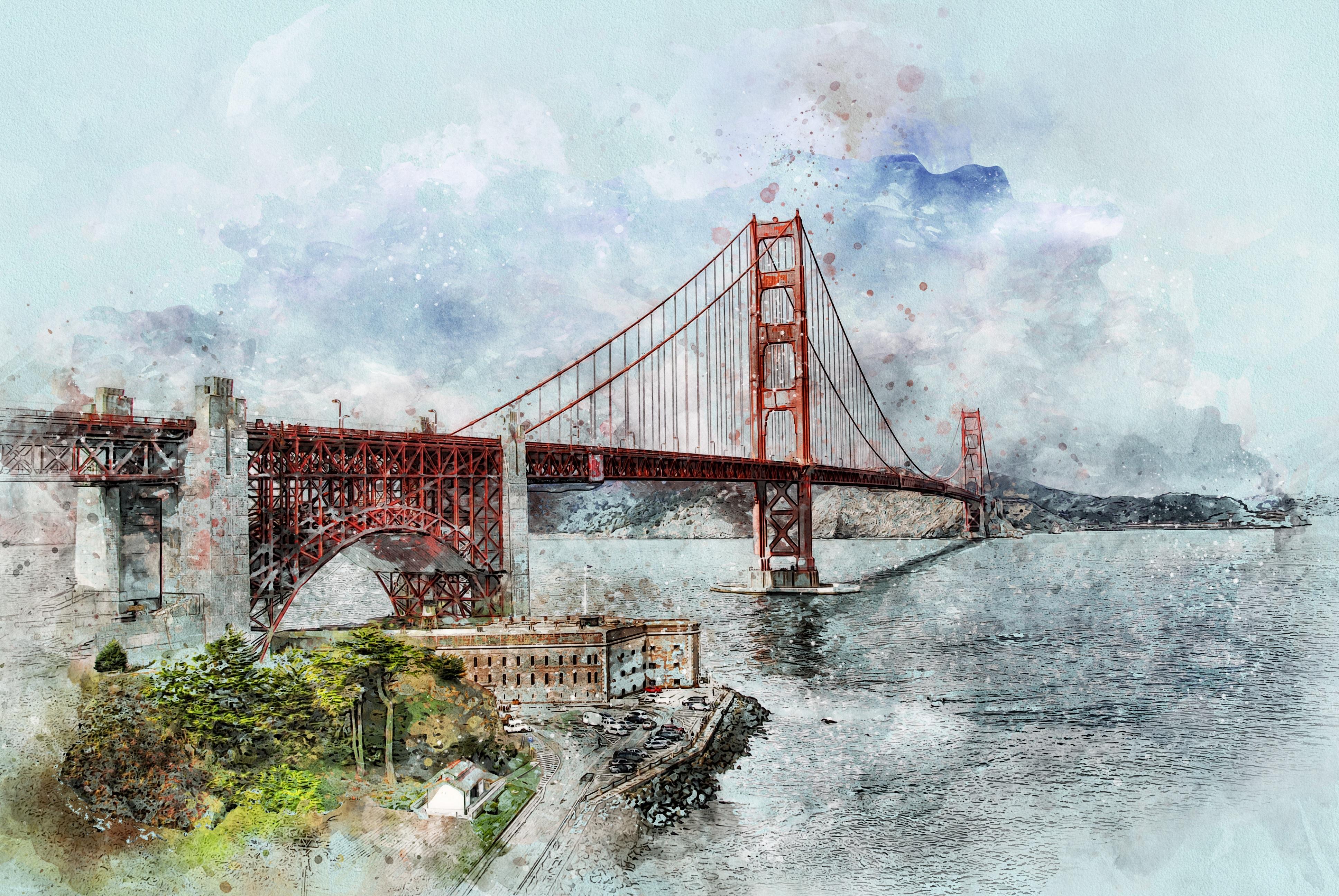 Bild Fotomalerei auf Leinwand - Blick auf die Golden Gate Bridge 3