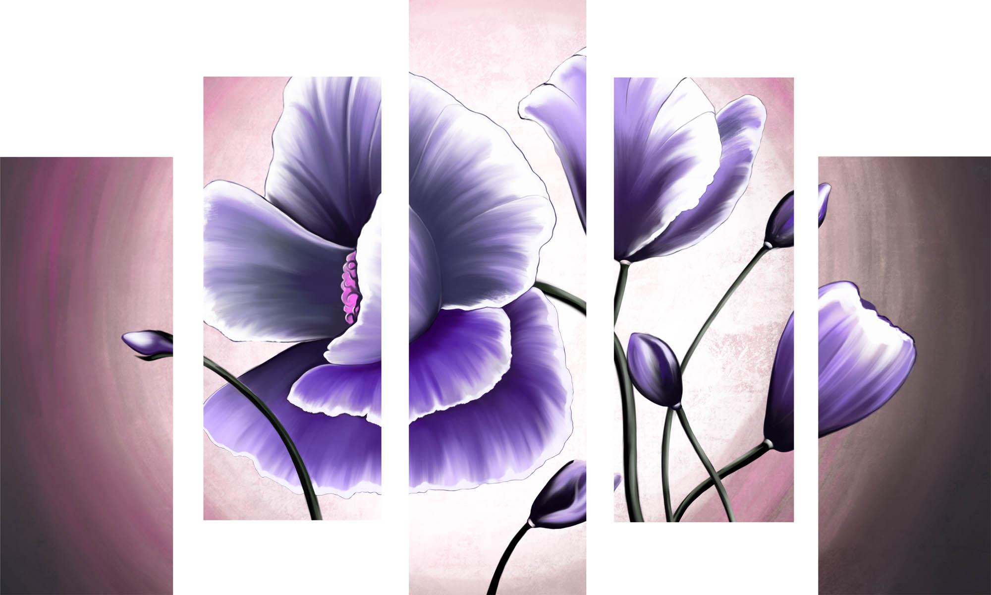 Paveikslėlis Modulinis paveikslėlis - purpurinės gležnos gėlės 3