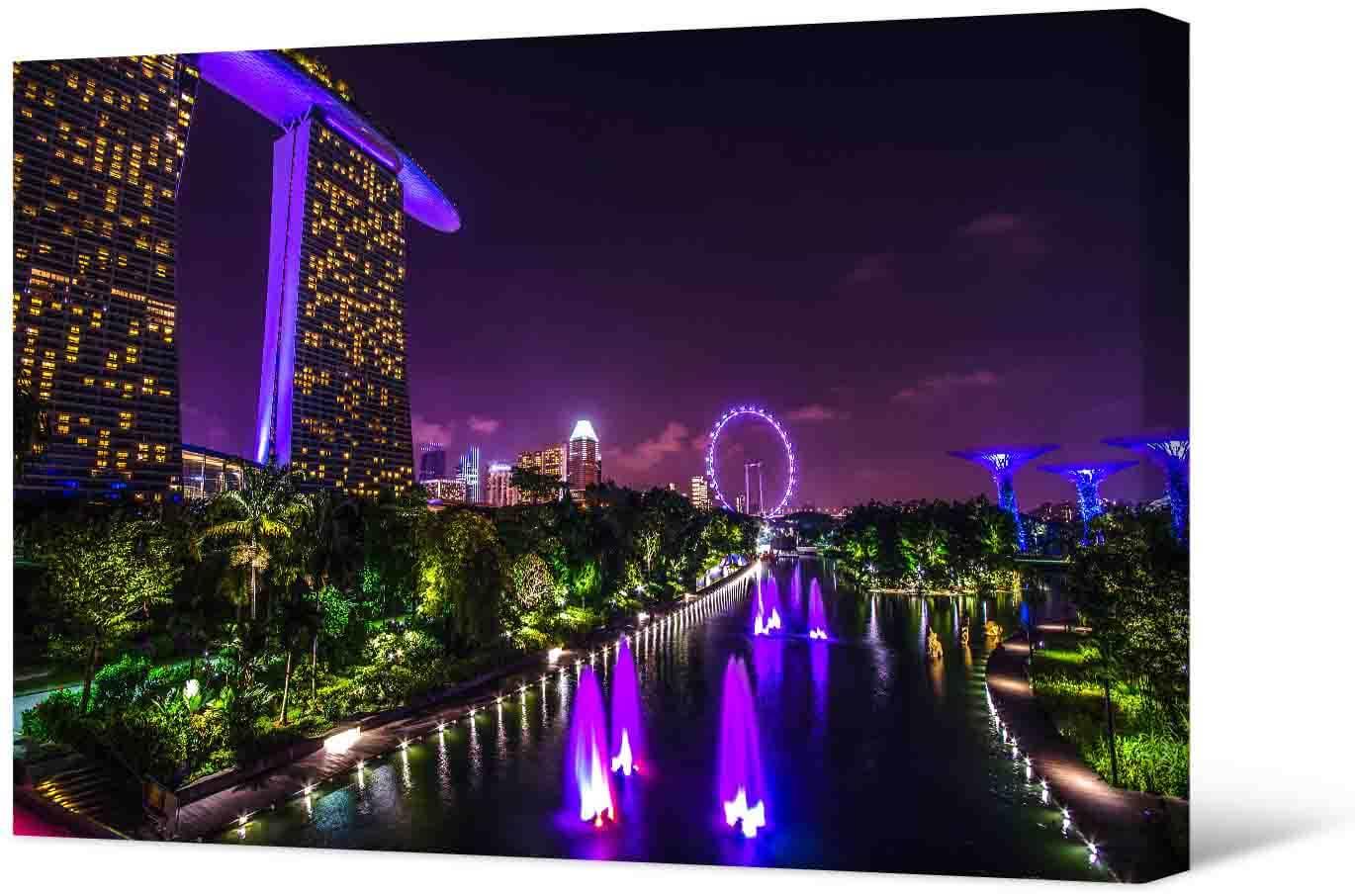 Picture Photo painting on canvas - Night Marina Bay in Singapore