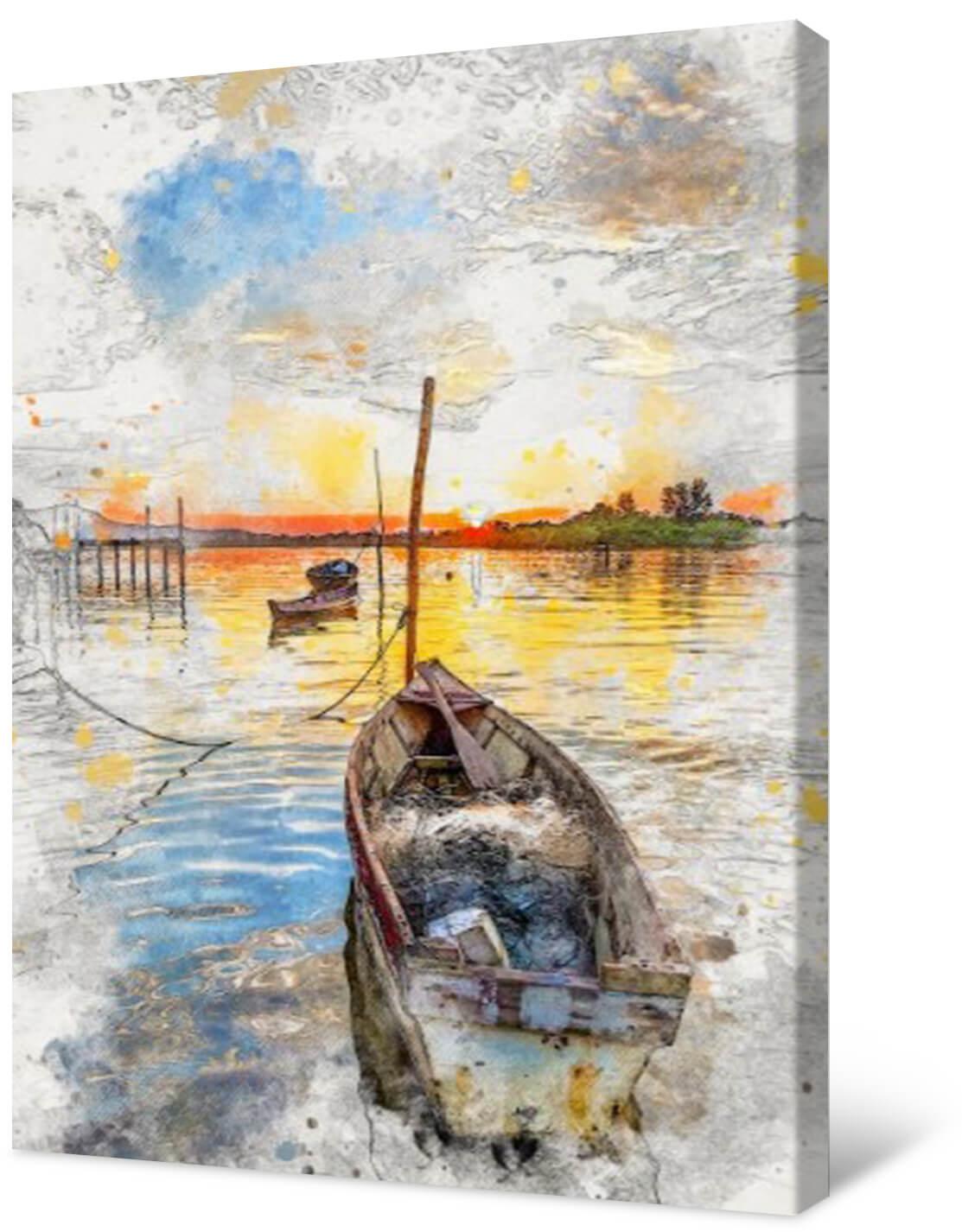 Picture Photo painting on canvas - Boat at the pier