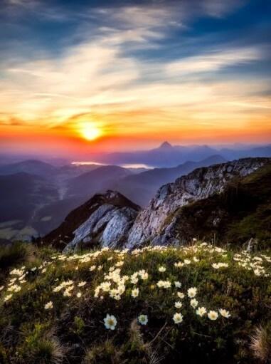 Bild Fotomalerei auf Leinwand - Berge bei Sonnenuntergang 3