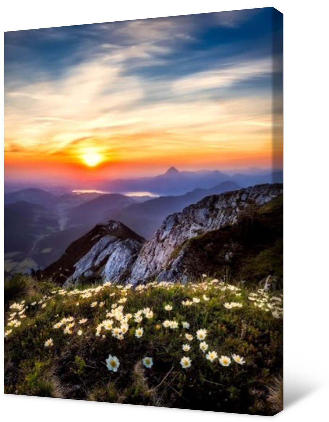 Bild Fotomalerei auf Leinwand - Berge bei Sonnenuntergang