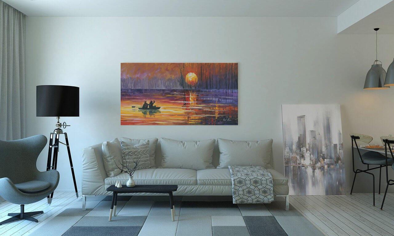 Nuotraukų tapyba ant drobės – žvejyba saulėlydžio metu