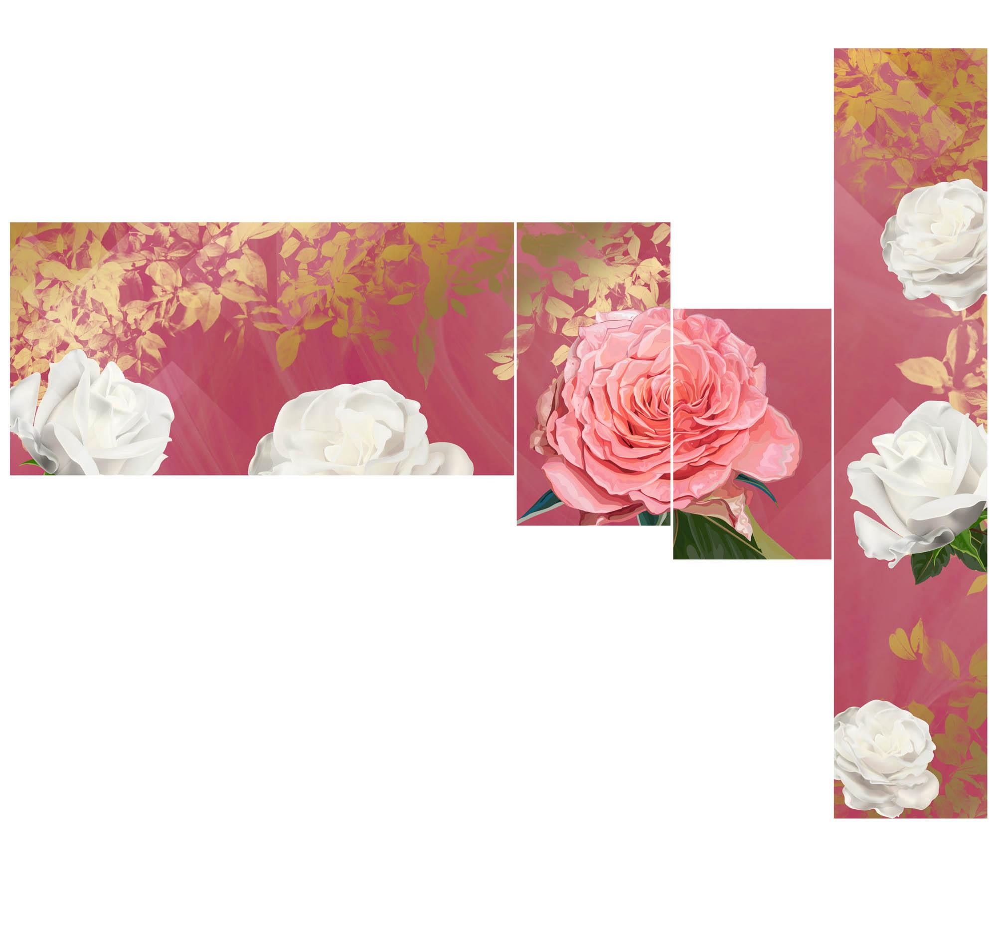 Paveikslėlis Modulinis paveikslėlis – žydinčios rožės raudoname fone 3