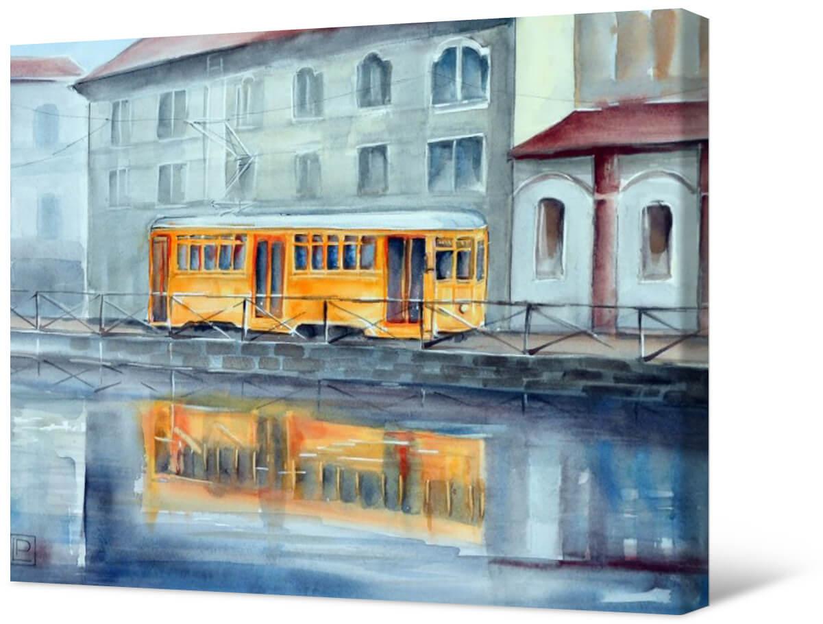 Picture Photo painting on canvas - Yellow tram