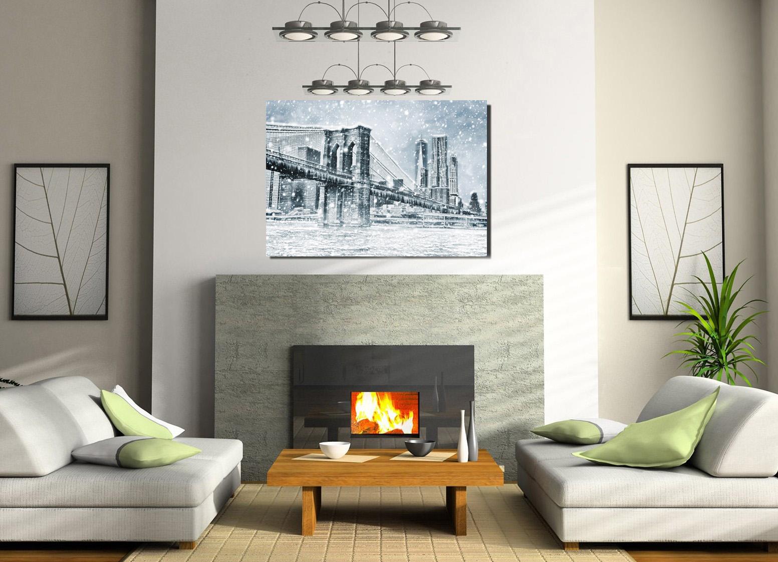 Picture Photo painting on canvas - View of the Brooklyn Bridge in winter 2