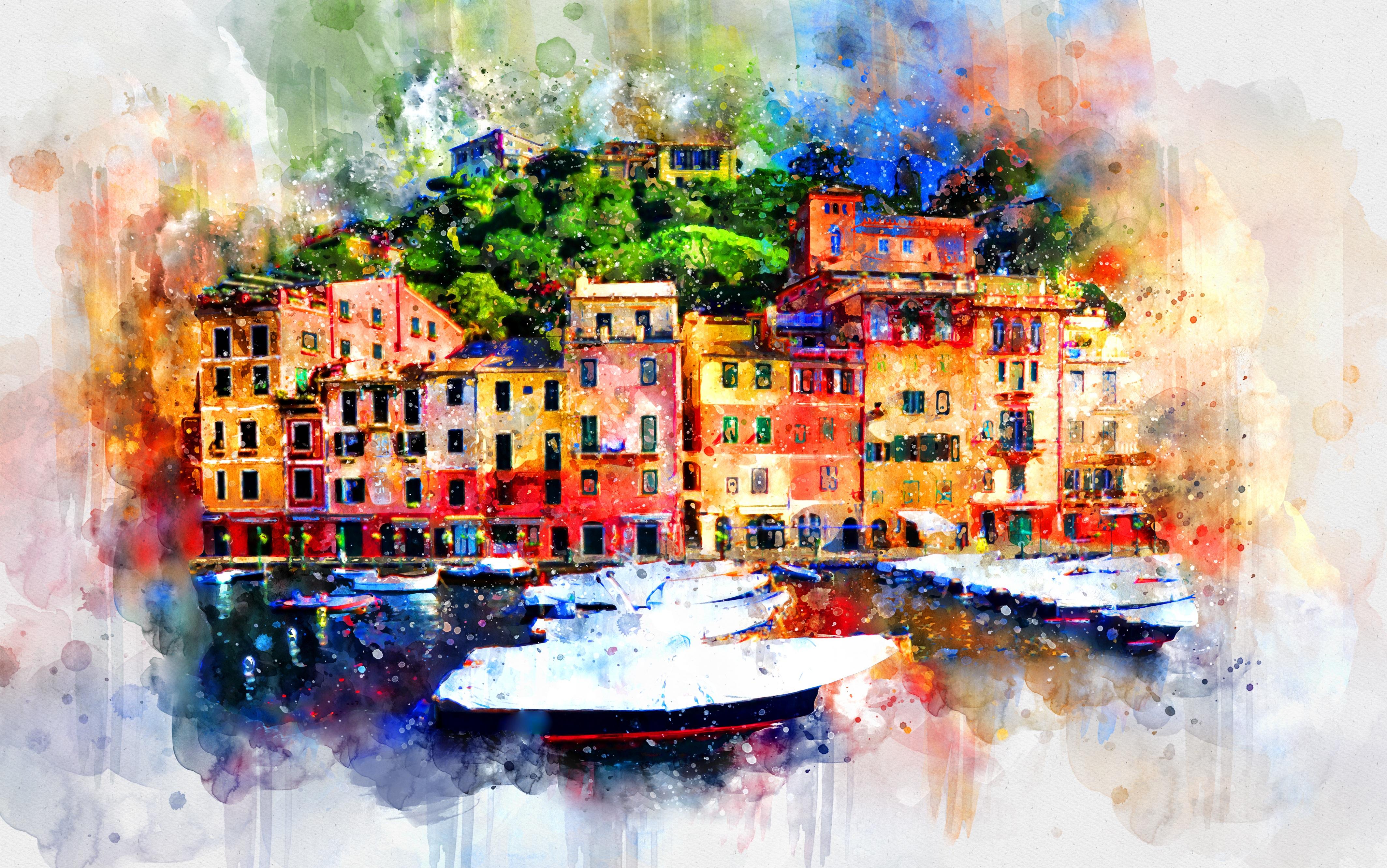 Picture Photo painting on canvas - Colorful houses on the seashore 3