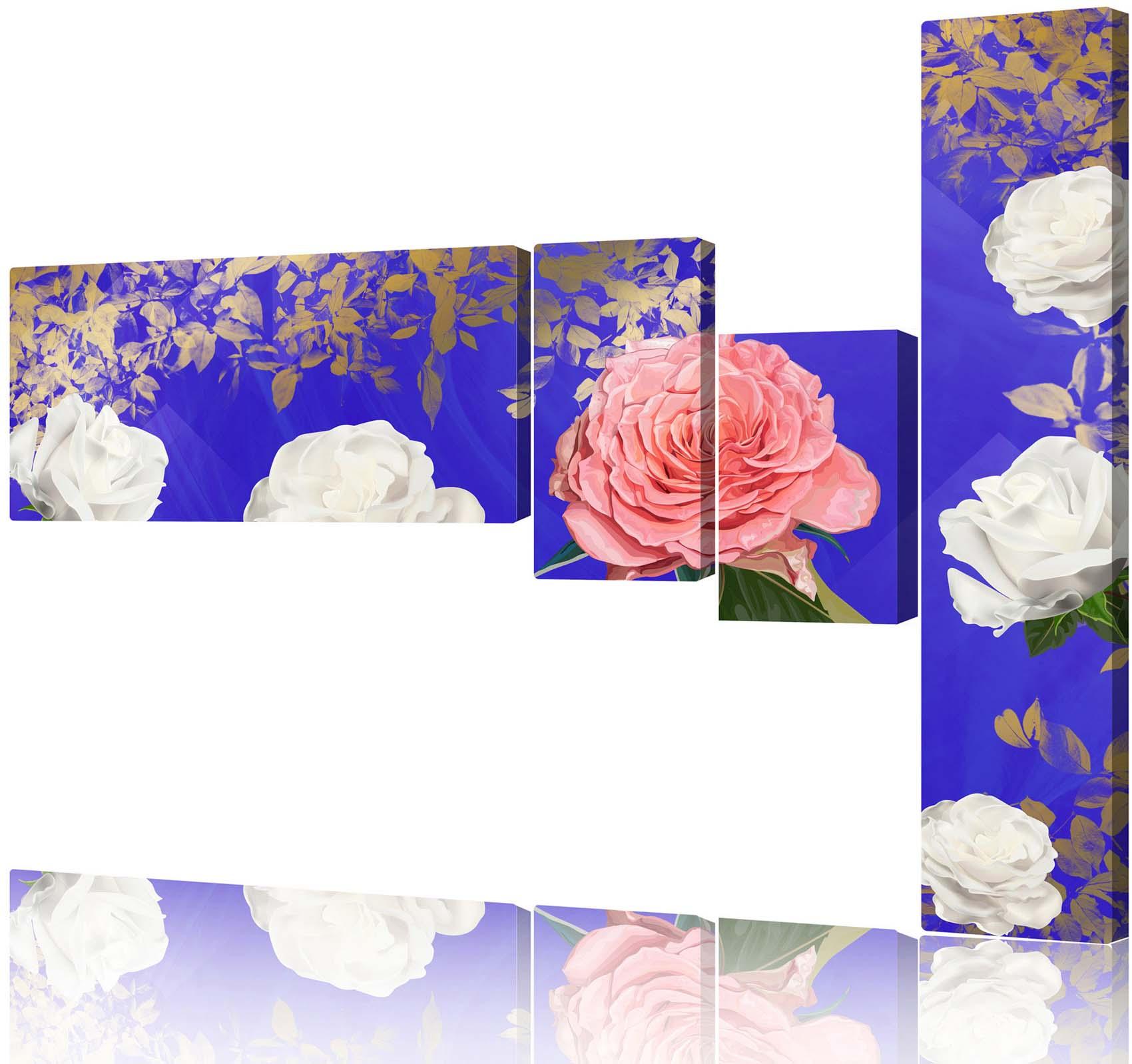 Obrazek Modułowy obraz - kwitnące róże na fioletowym tle