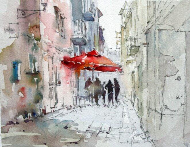 Picture Photo painting on canvas - Red umbrella 3