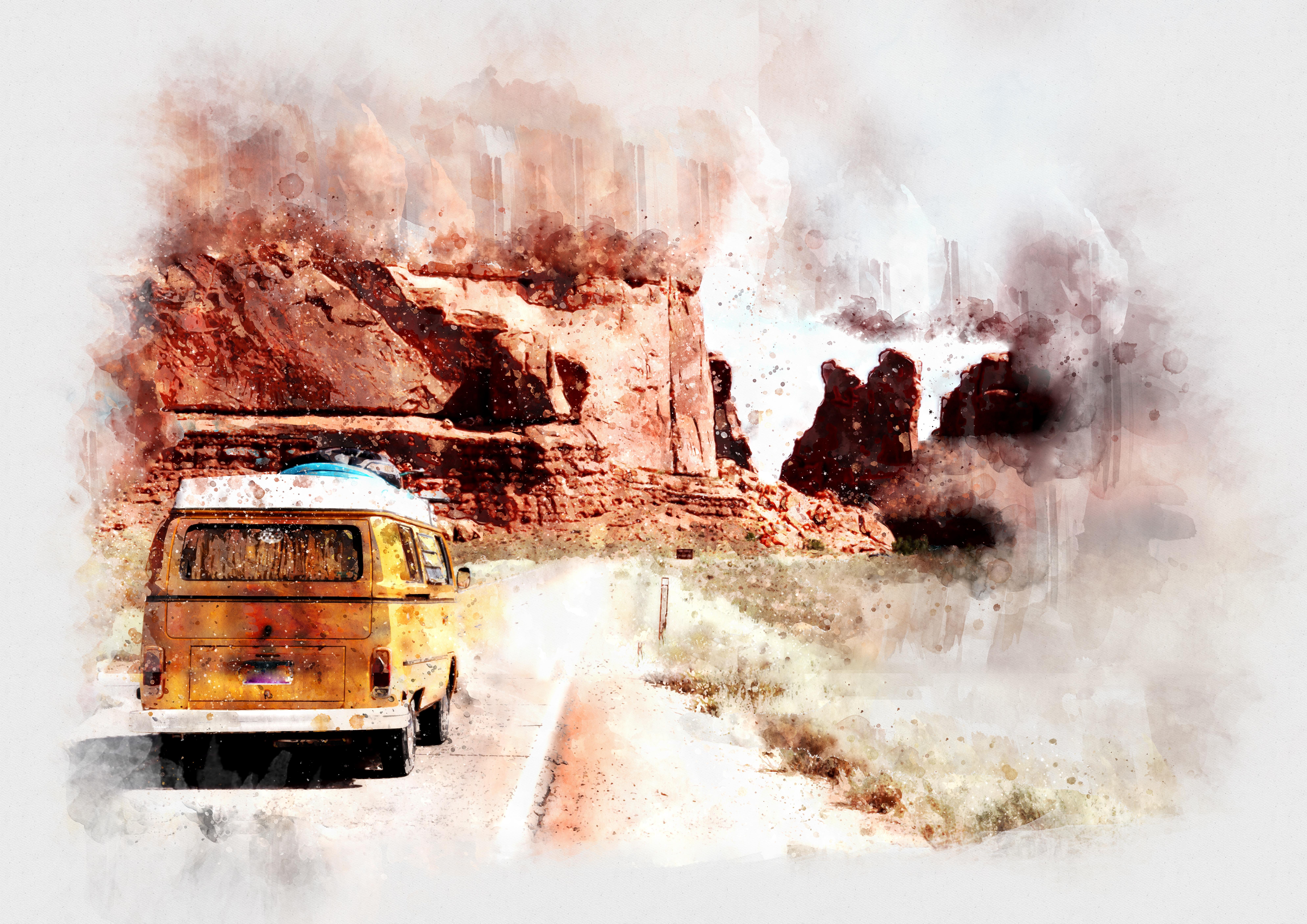 Picture Photo painting on canvas - Road and minibus 3