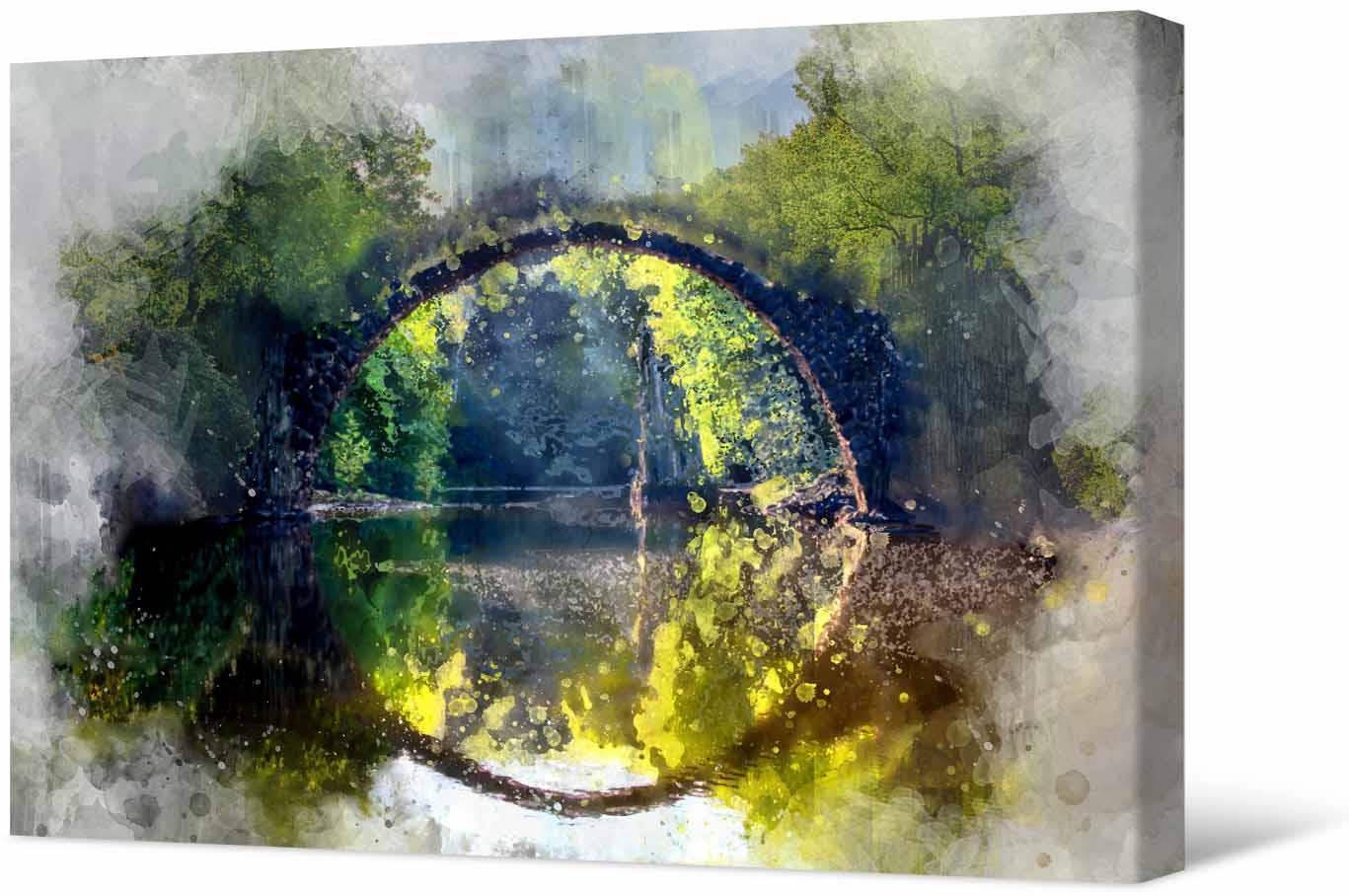 Bild Fotomalerei auf Leinwand - Schöner Bogen über dem Wasser im Grünen