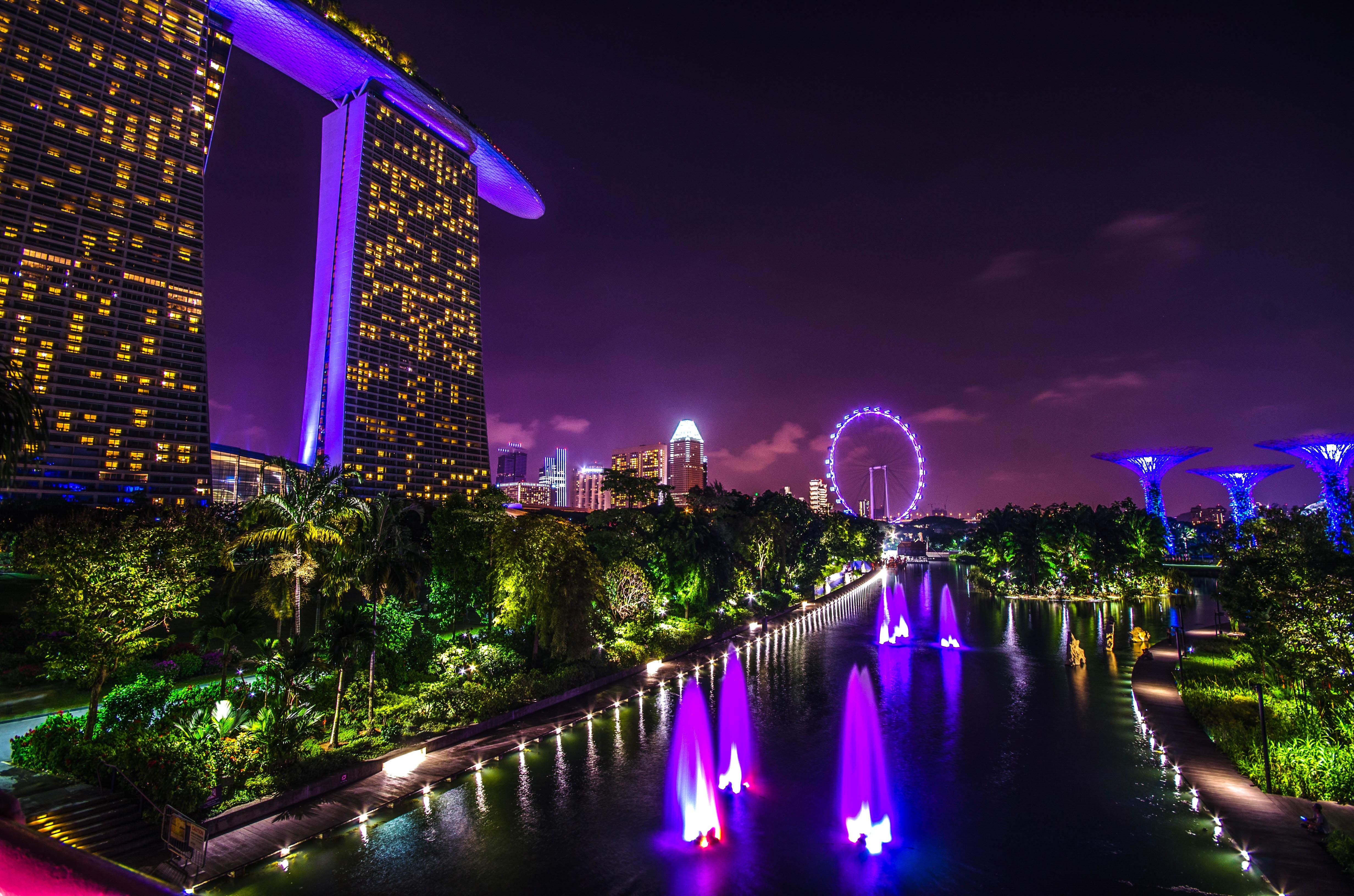 Paveikslėlis Nuotraukų tapyba ant drobės – Naktinė prieplaukos įlanka Singapūre 3