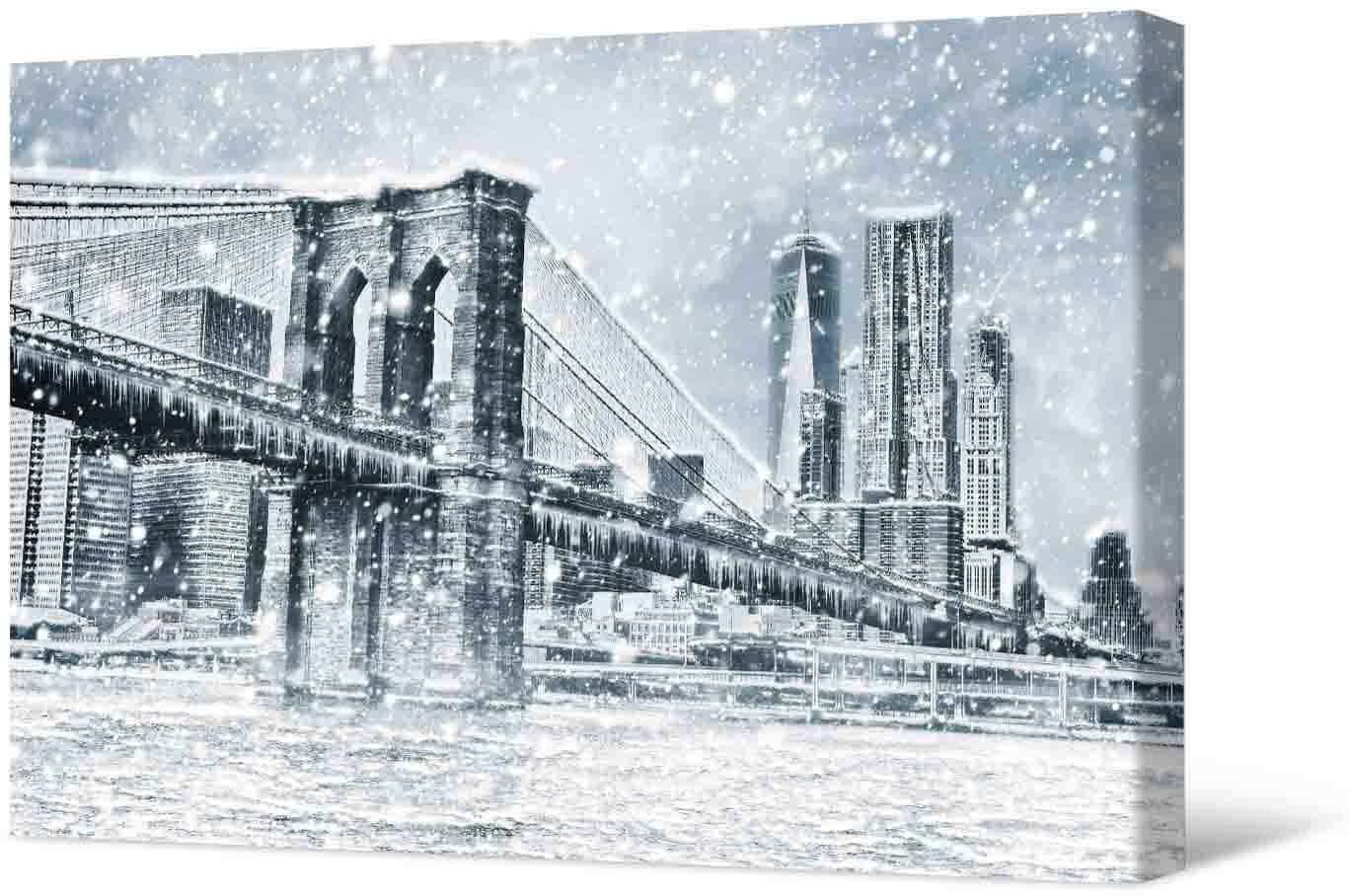 Picture Photo painting on canvas - View of the Brooklyn Bridge in winter