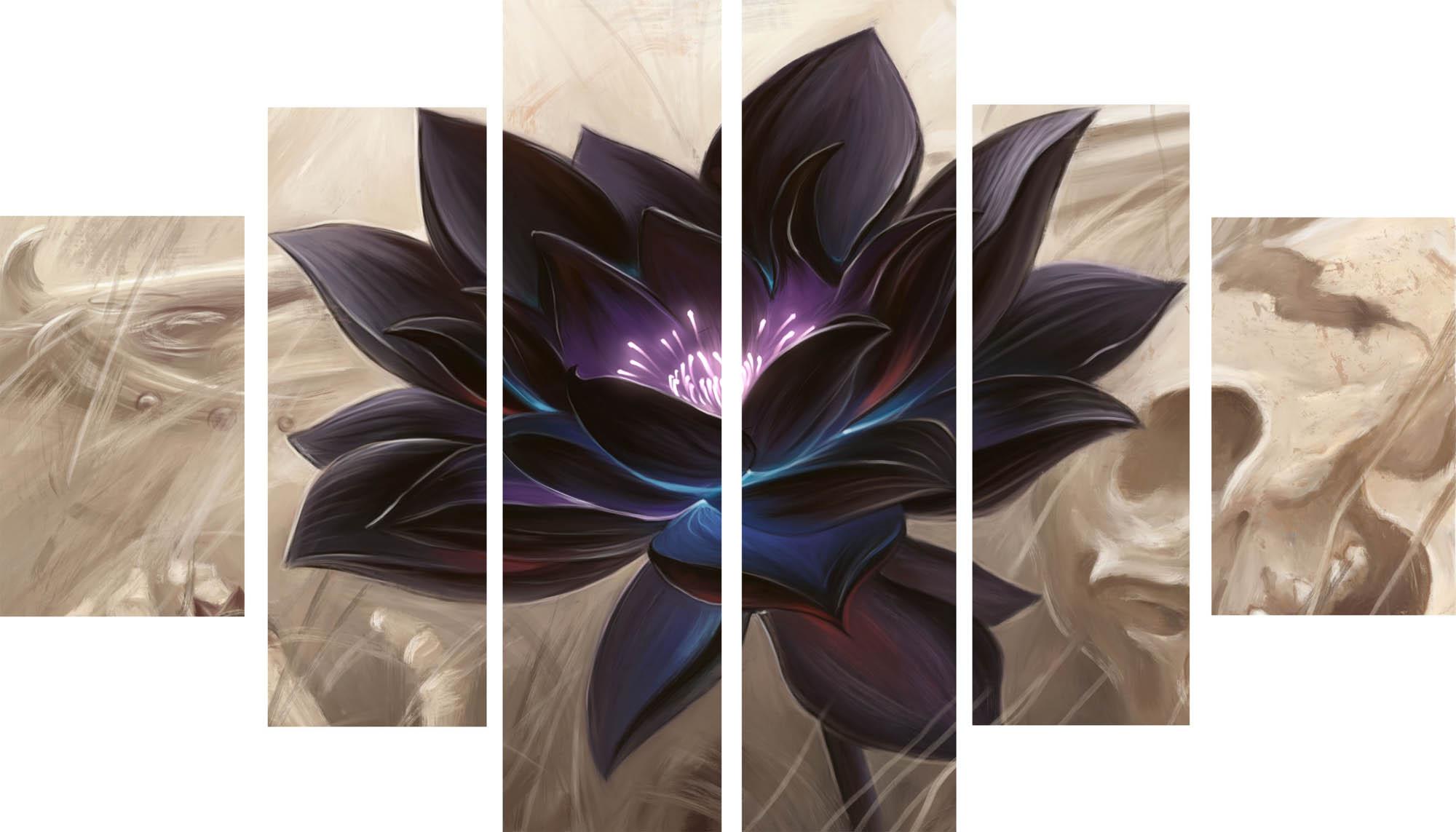 Paveikslėlis Modulinis paveikslėlis - juoda subtili gėlė rudame fone 3