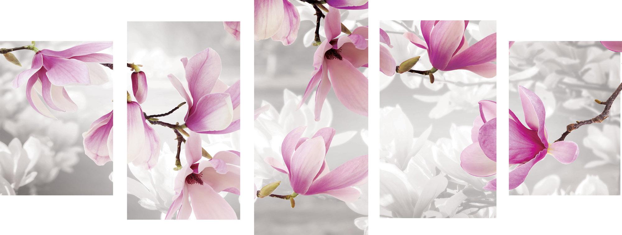 Bild Modulares Bild - rosa zarte Blumen auf grauem Hintergrund 3