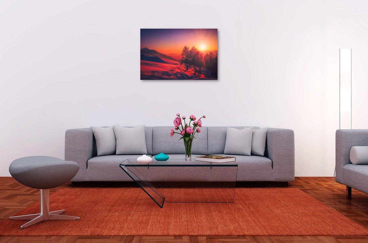 Picture Photo painting on canvas - Sunset over the snowy mountains 2