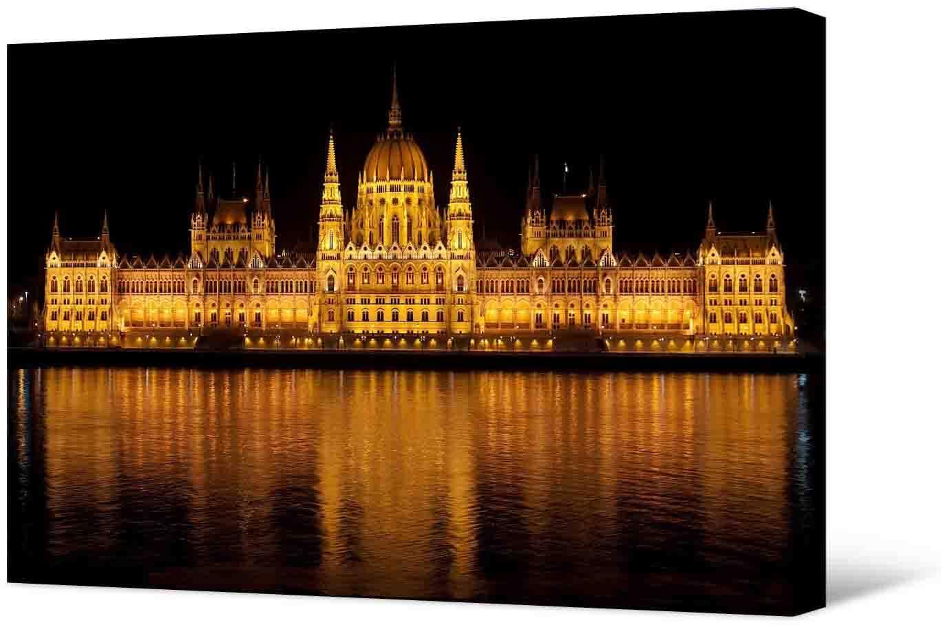 Picture Photo painting on canvas - A beautiful building flooded with night illumination