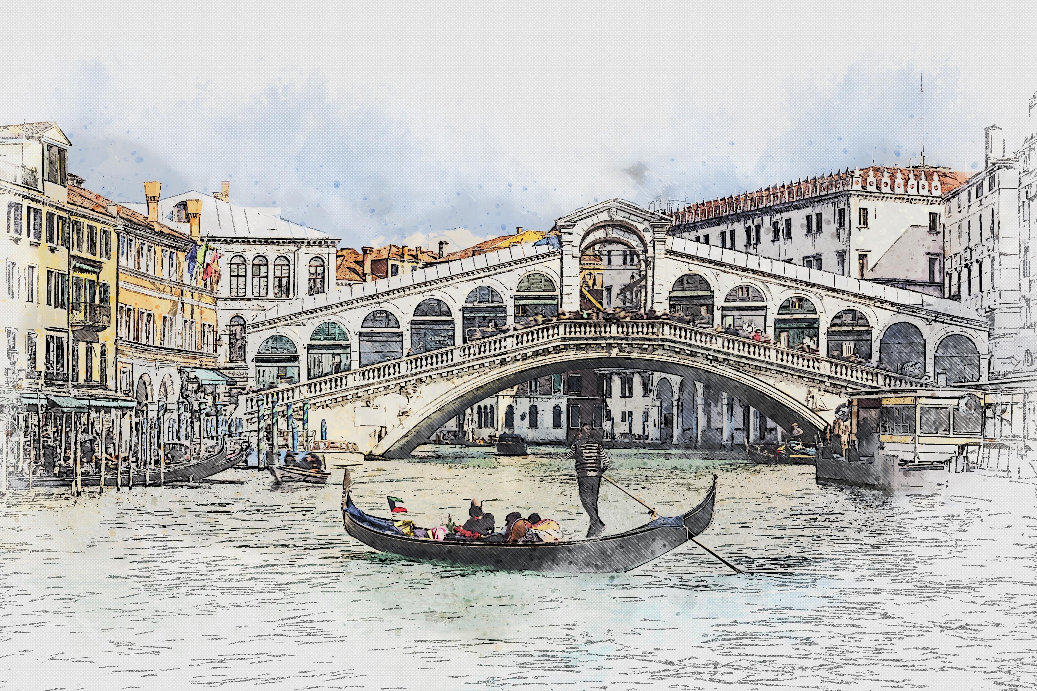 Picture Photo painting on canvas - Boat sails through Venice 3
