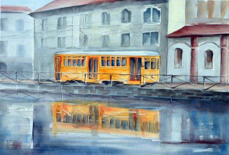 Picture Photo painting on canvas - Yellow tram 3