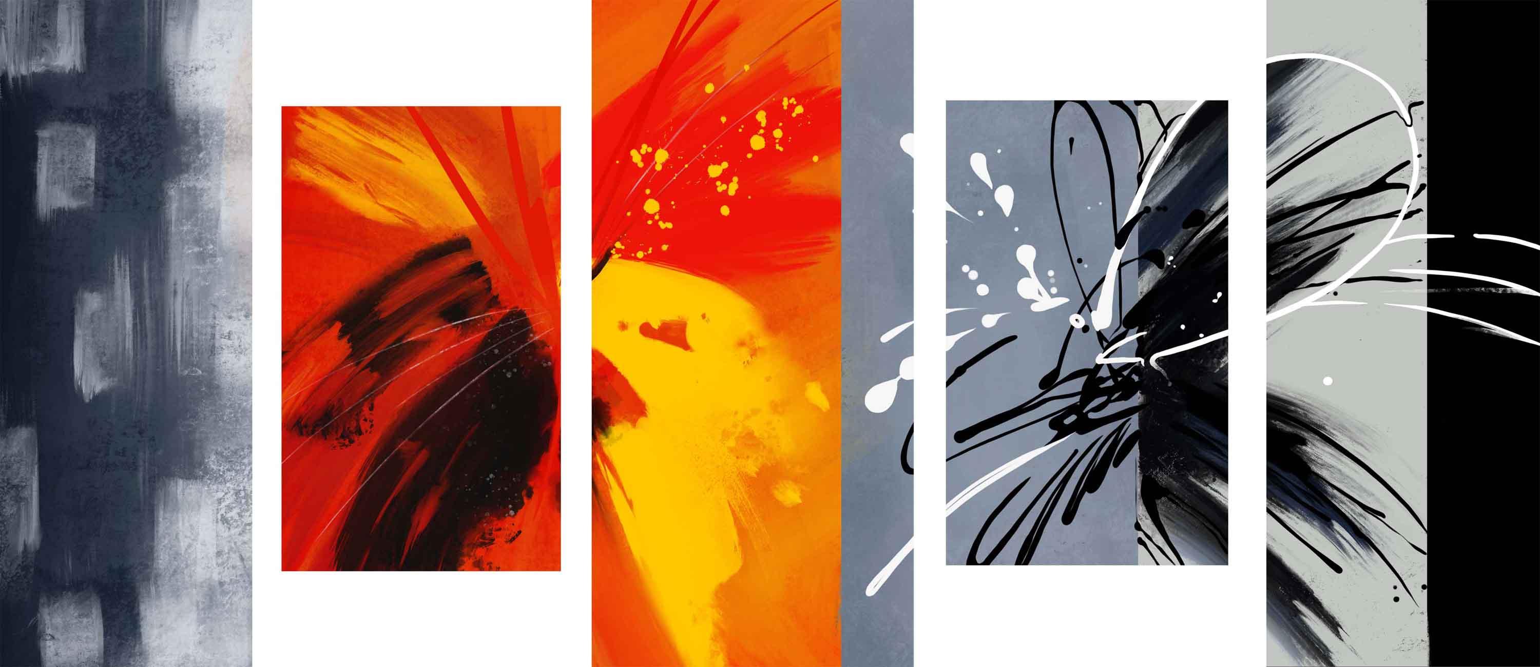 Paveikslėlis Modulinis paveikslas – ugningos pilkos abstrakcijos 3