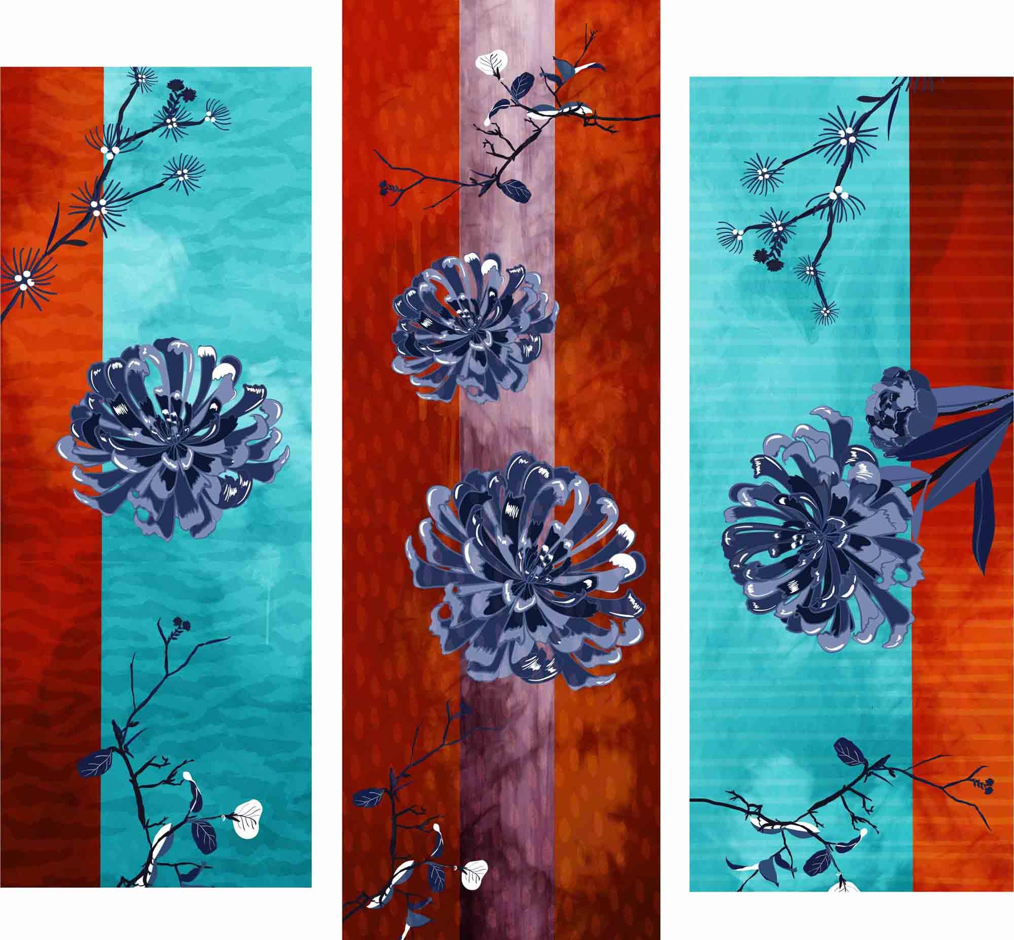 Obrazek Modułowy obraz - kwiaty na wielobarwnym tle 3