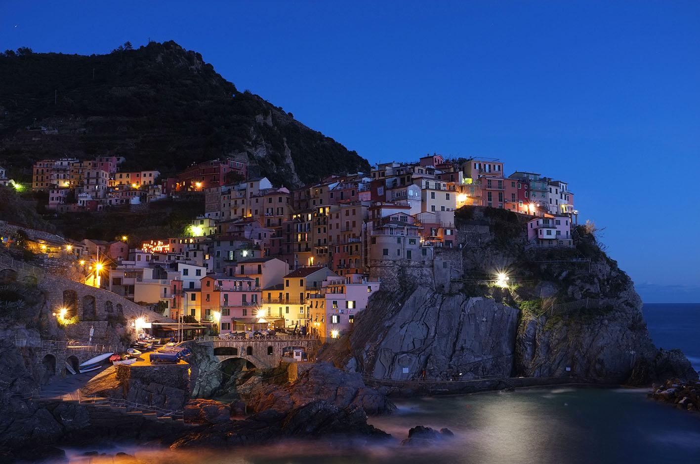 Night view of the Italian Riviera