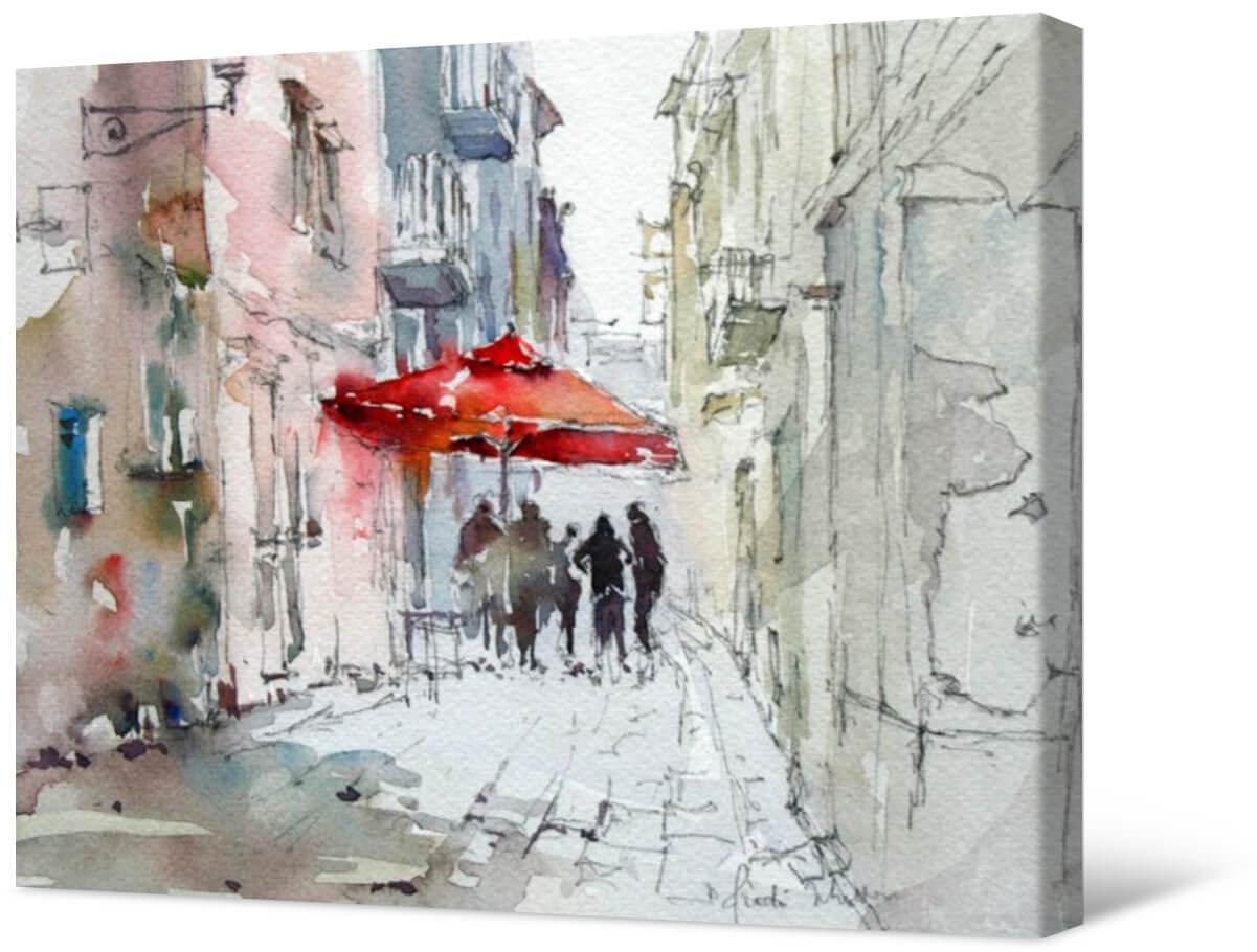 Bild Fotomalerei auf Leinwand - Roter Regenschirm