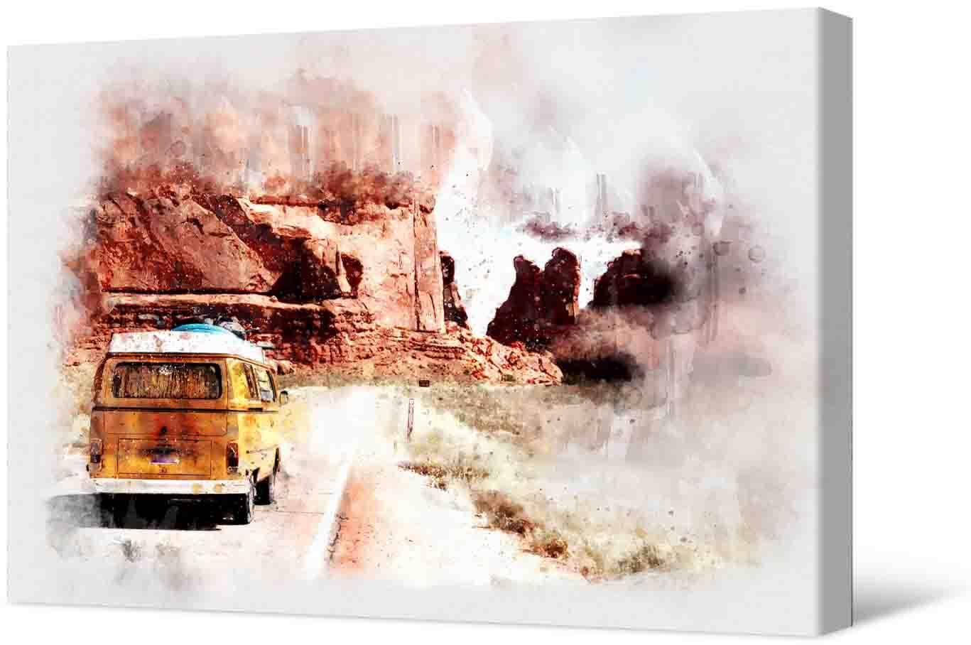 Picture Photo painting on canvas - Road and minibus