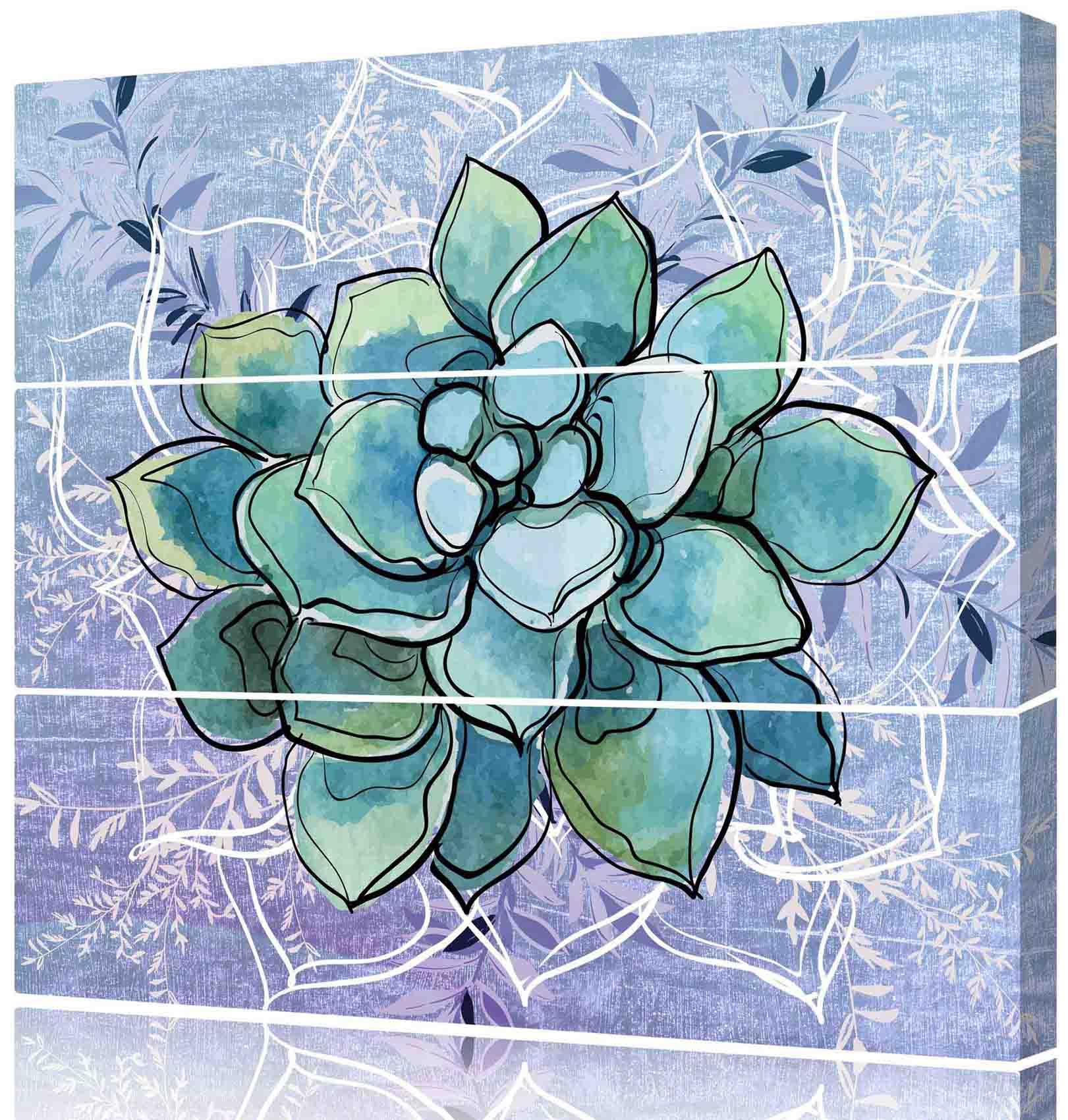 Bild Modulares Bild - eine schöne grüne Blume auf blauem Hintergrund