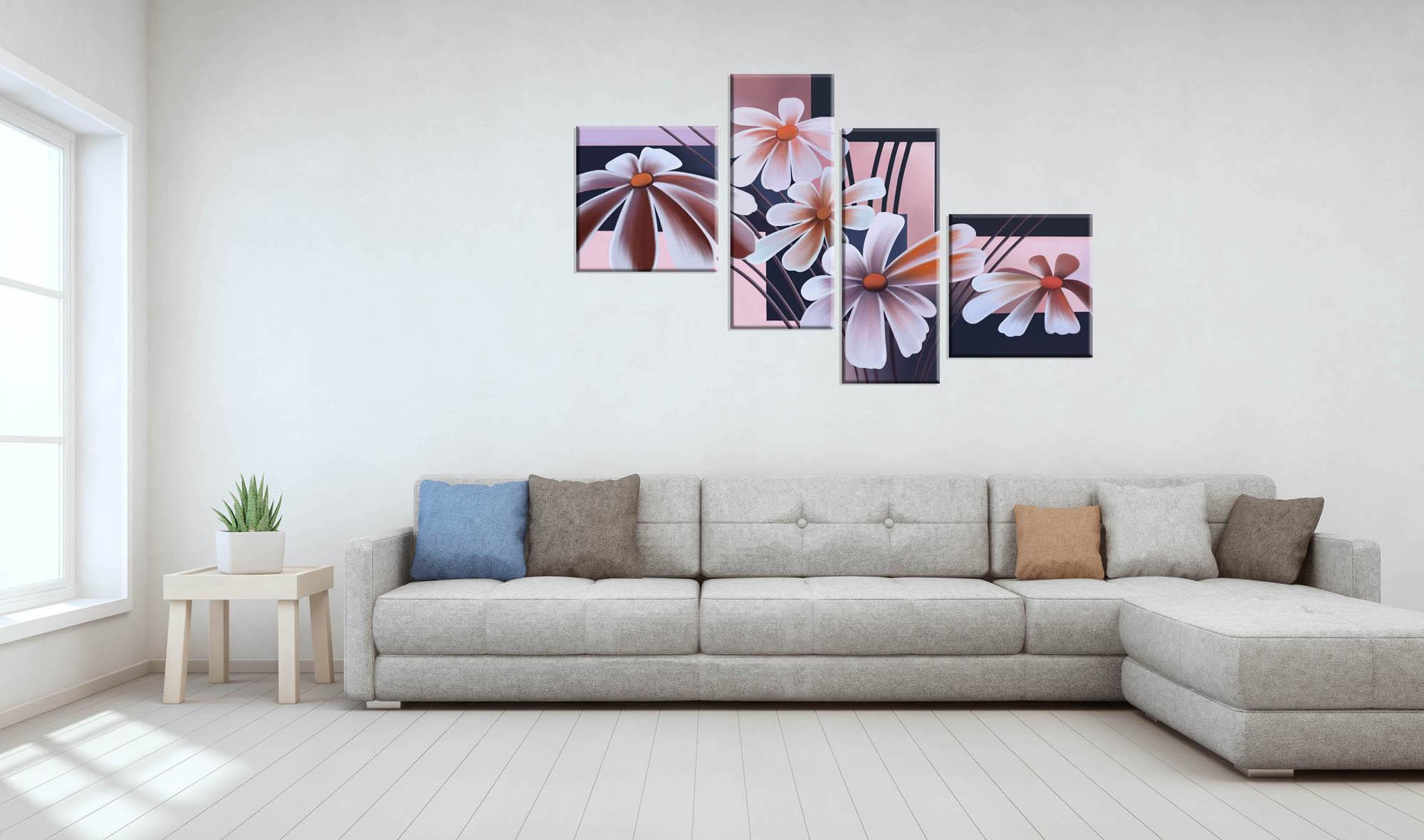 Bild Modulares Bild - zarte Blumen auf rosa Hintergrund 2
