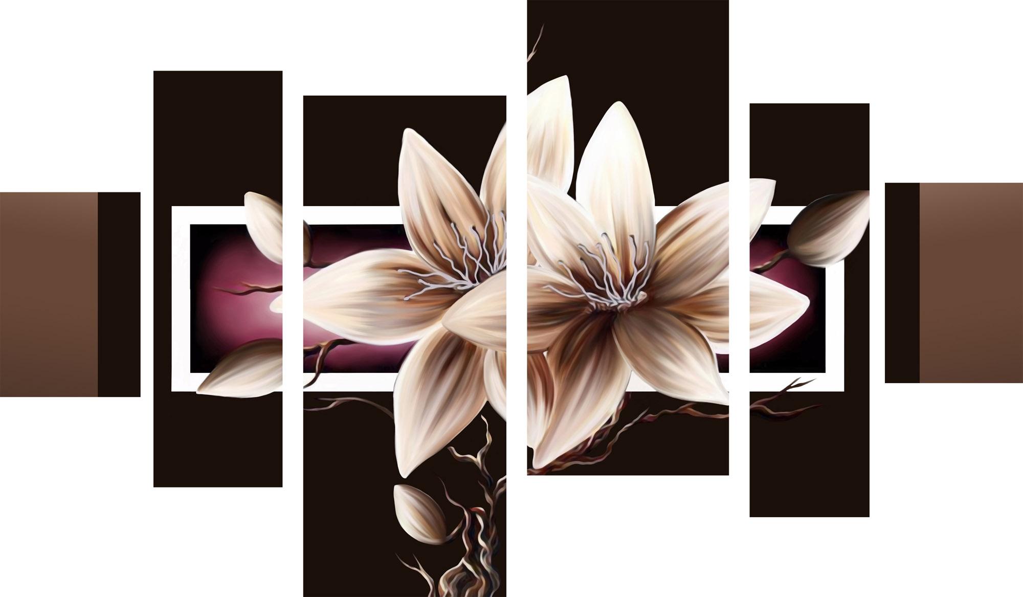 Paveikslėlis Modulinis paveikslėlis – subtilios gėlės juodame fone 3