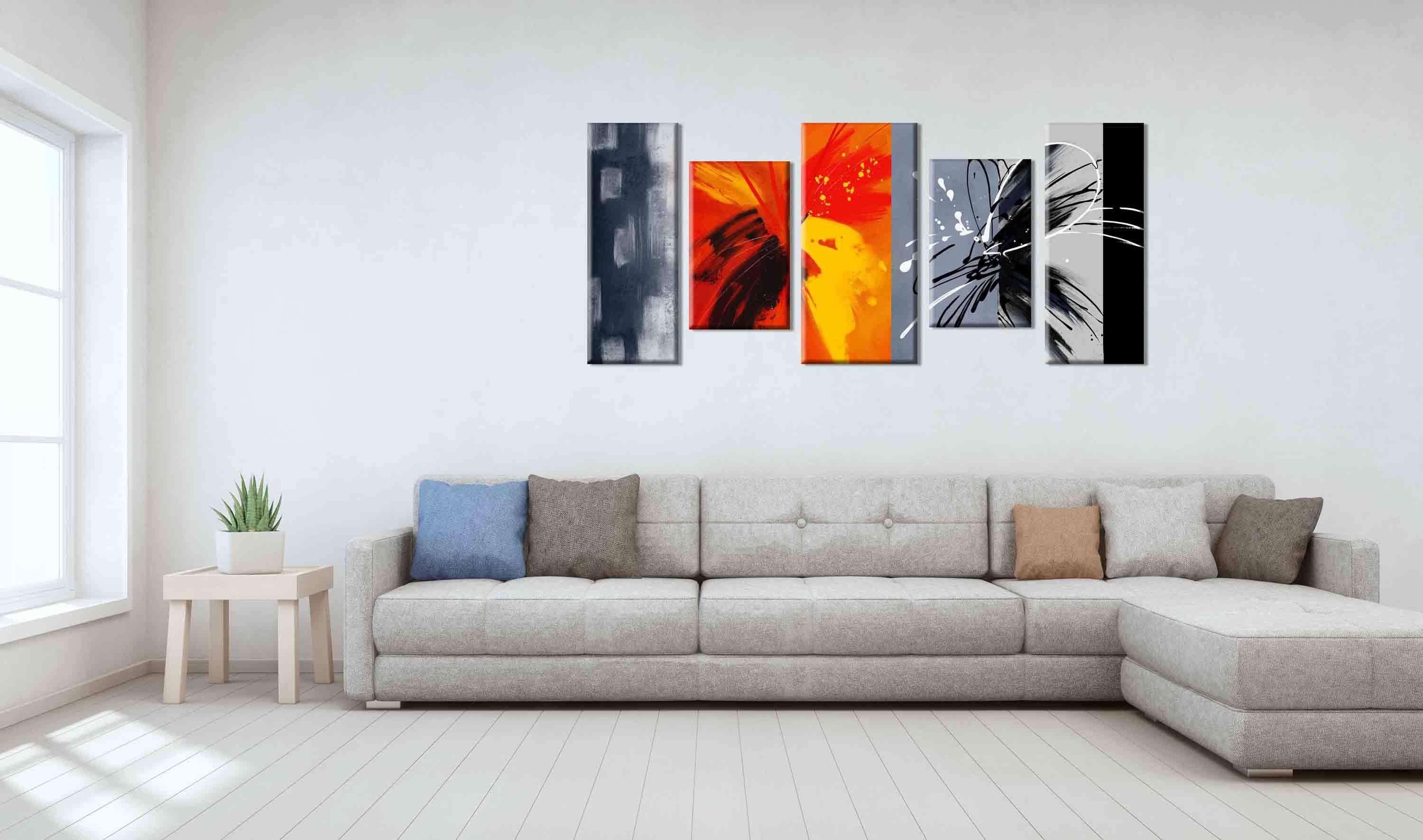 Paveikslėlis Modulinis paveikslas – ugningos pilkos abstrakcijos 2
