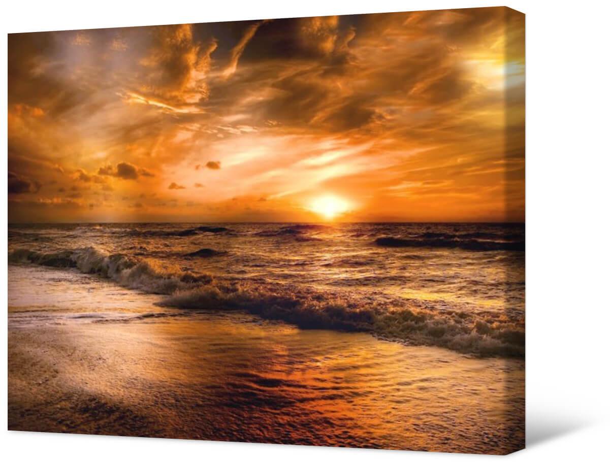 Picture Photo painting on canvas - Waves at sunset