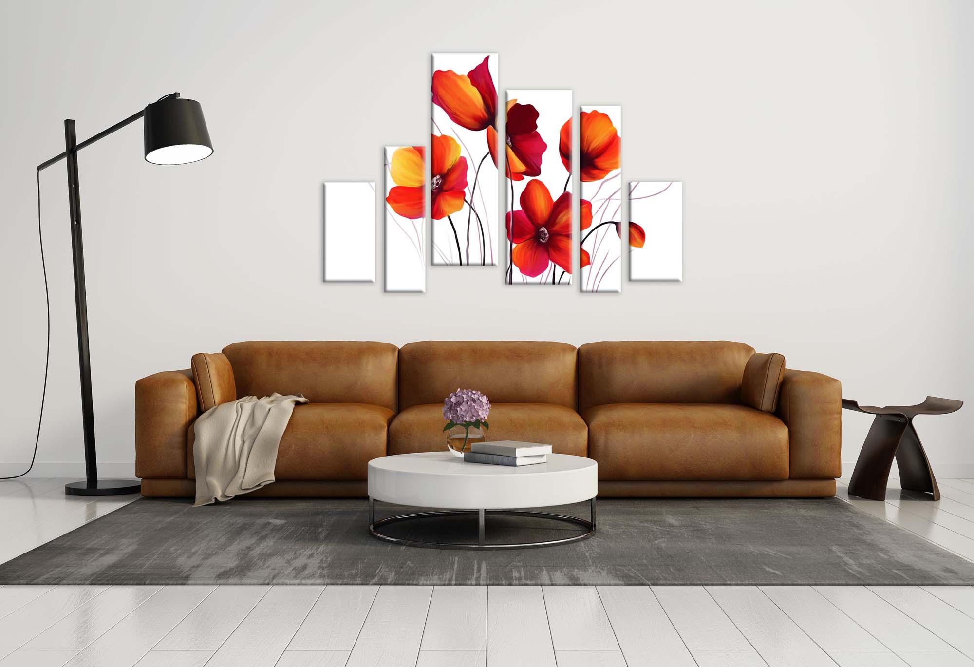 Bild Modulares Bild - Mohnblumen auf weißem Hintergrund 2