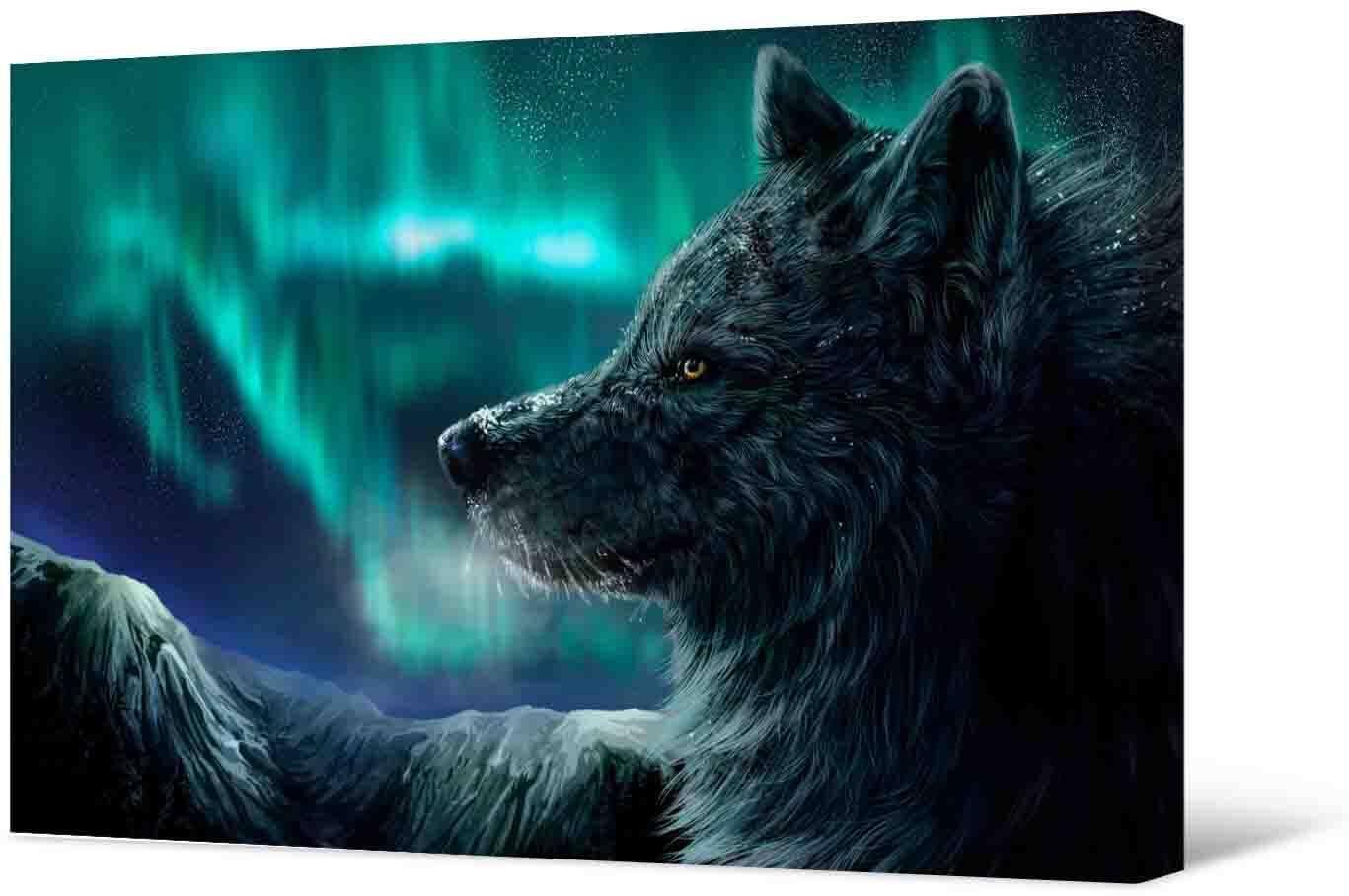Фотокартина - волк и полярное сияние