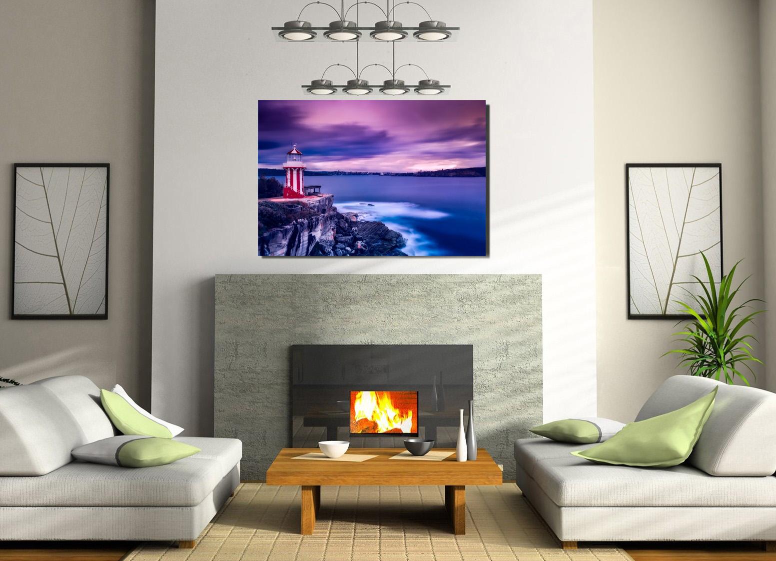 Photo painting on canvas - Lighthouse on the ocean in the evening