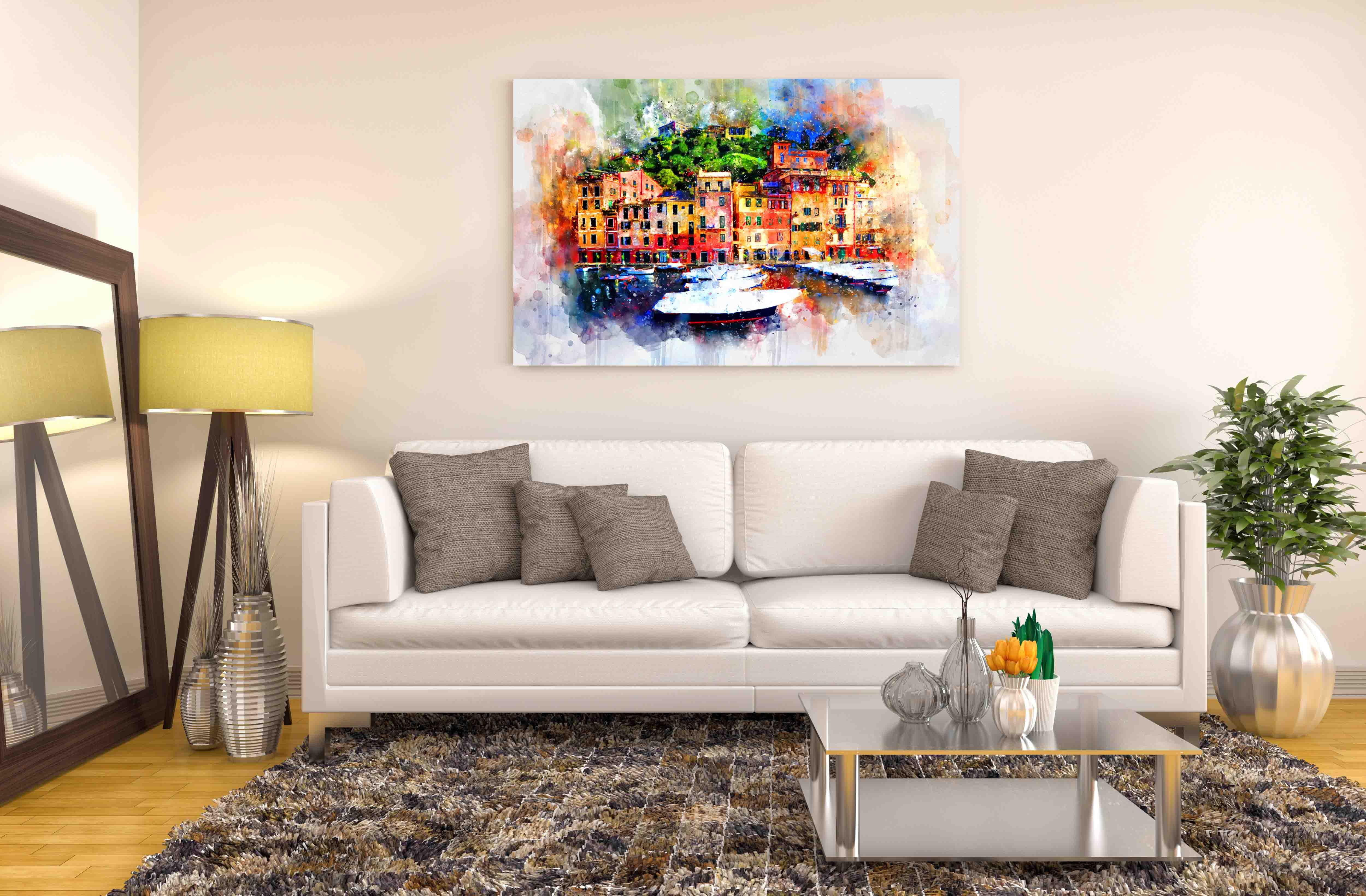 Foto glezna uz audekla - Krāsainas mājas jūras krastā