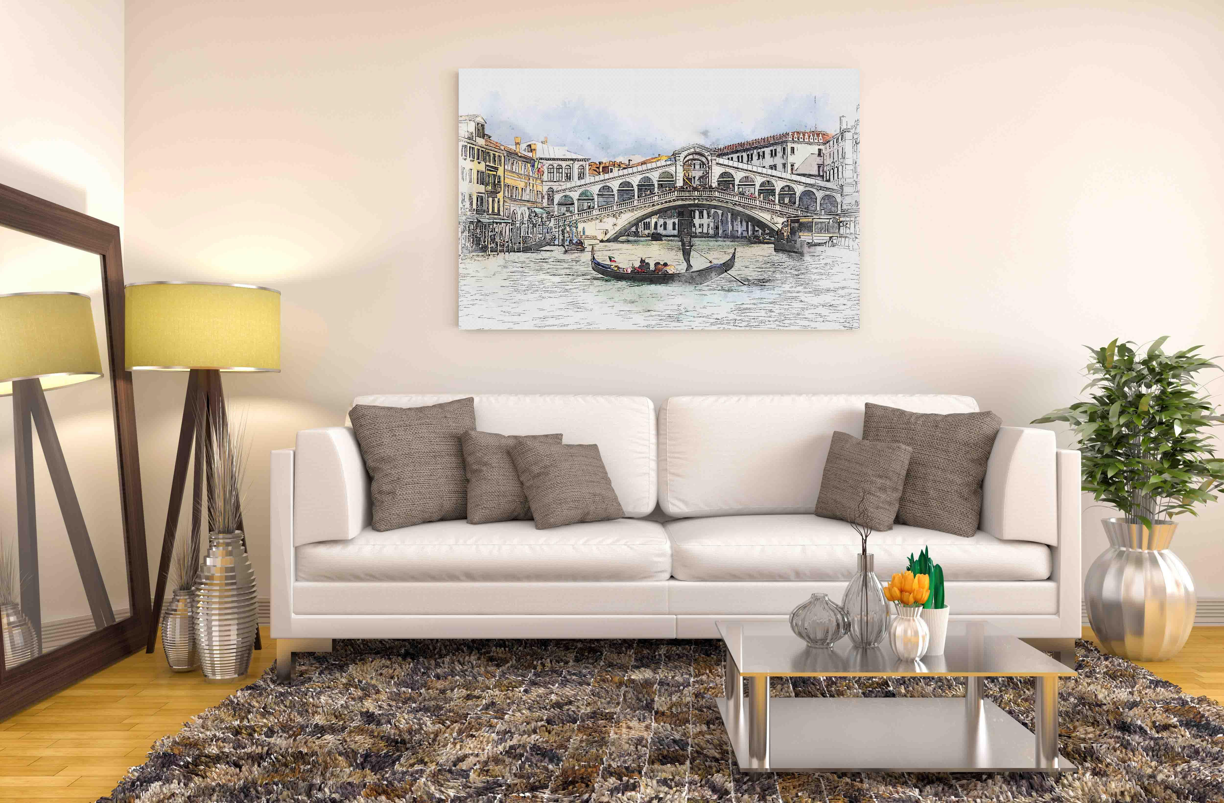 Fotomalerei auf Leinwand - Boot fährt durch Venedig