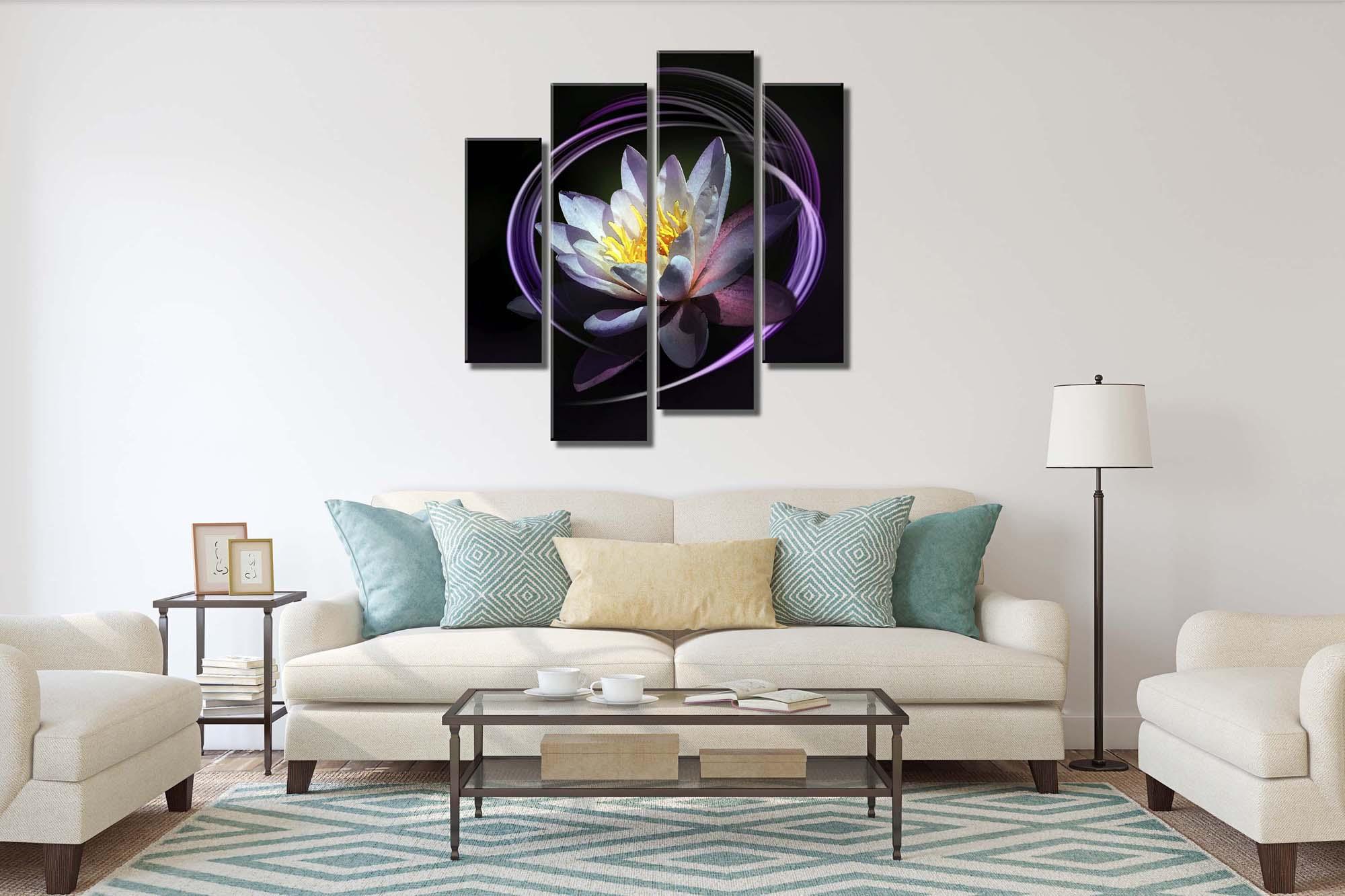 Bild Modulares Bild - blühende Seerose auf schwarzem Hintergrund 2