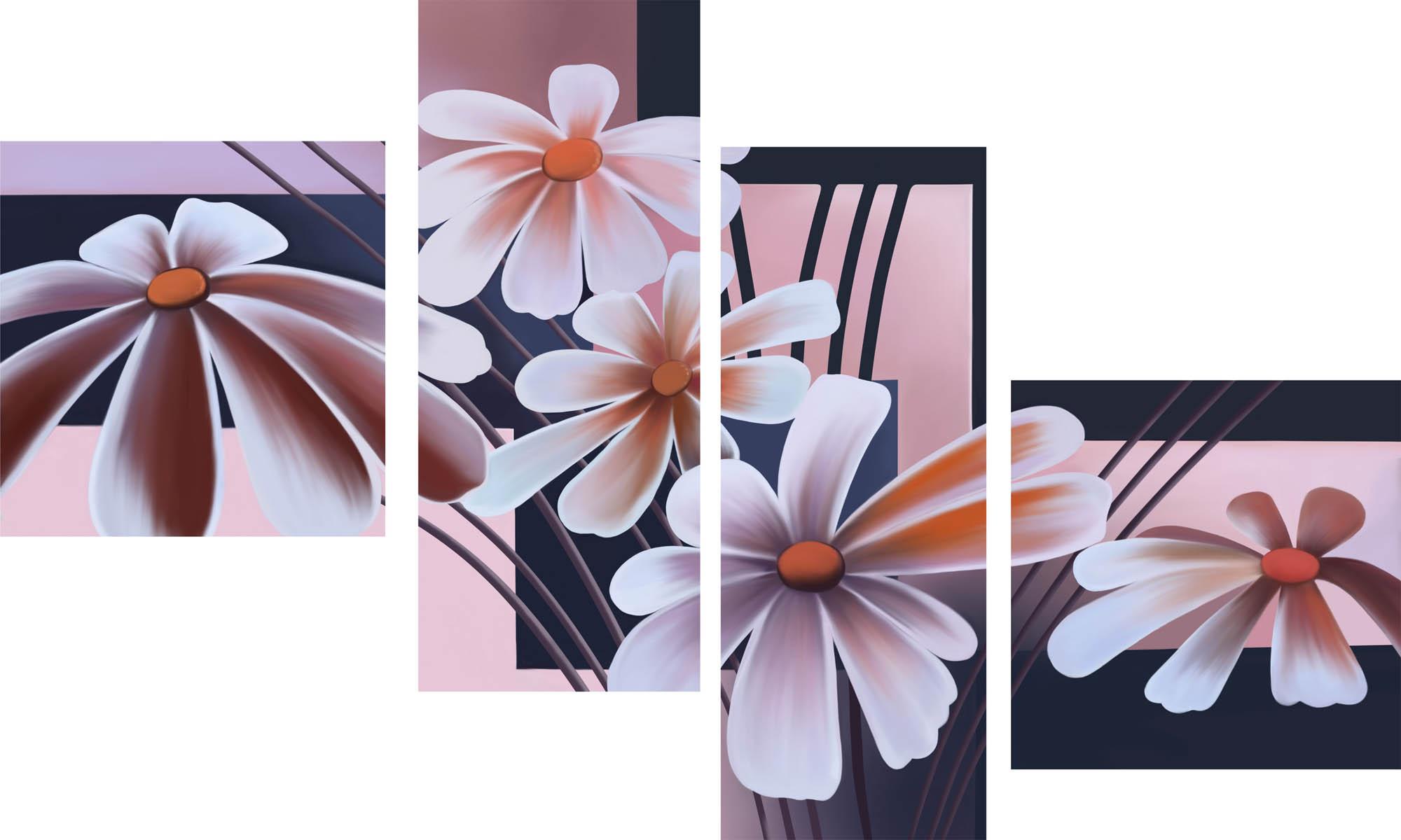 Obrazek Modułowy obraz - delikatne kwiaty na różowym tle 3
