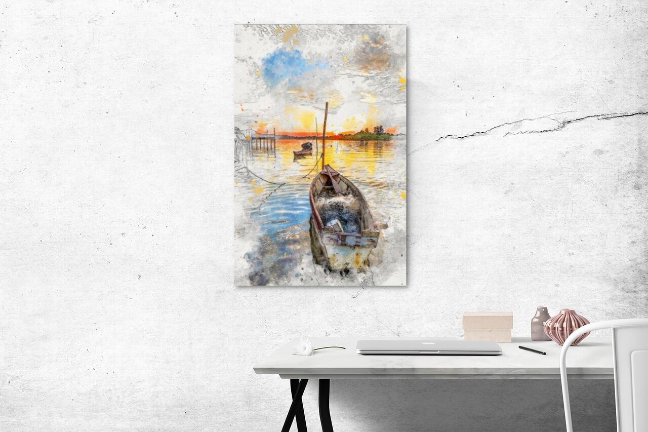 Photo painting on canvas - Boat at the pier