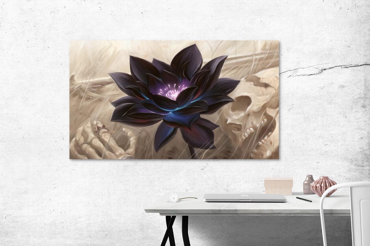 Photo painting on canvas - Black lotus and skull