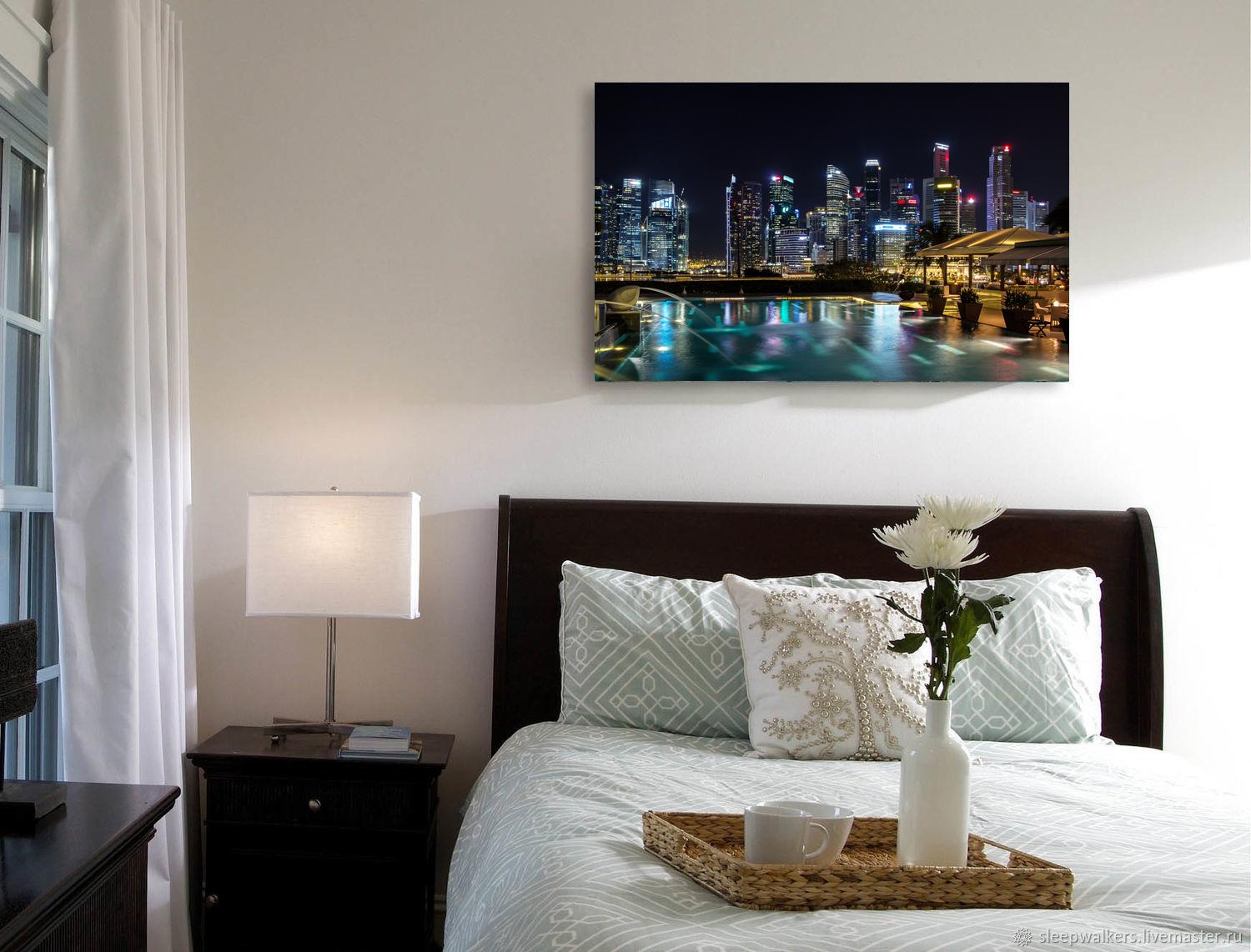 Photo painting on canvas - View of Singapore at night
