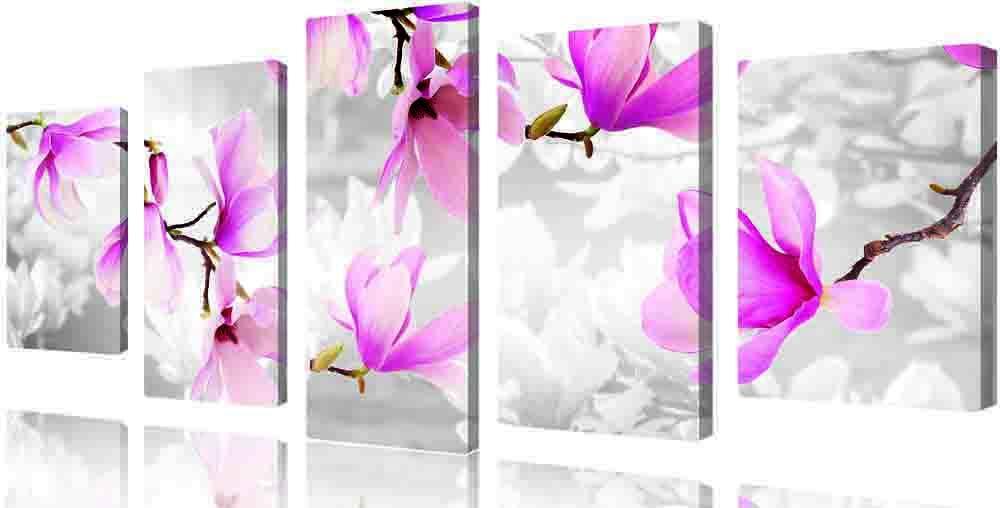 Bild Modulares Bild - rosa zarte Blumen auf grauem Hintergrund