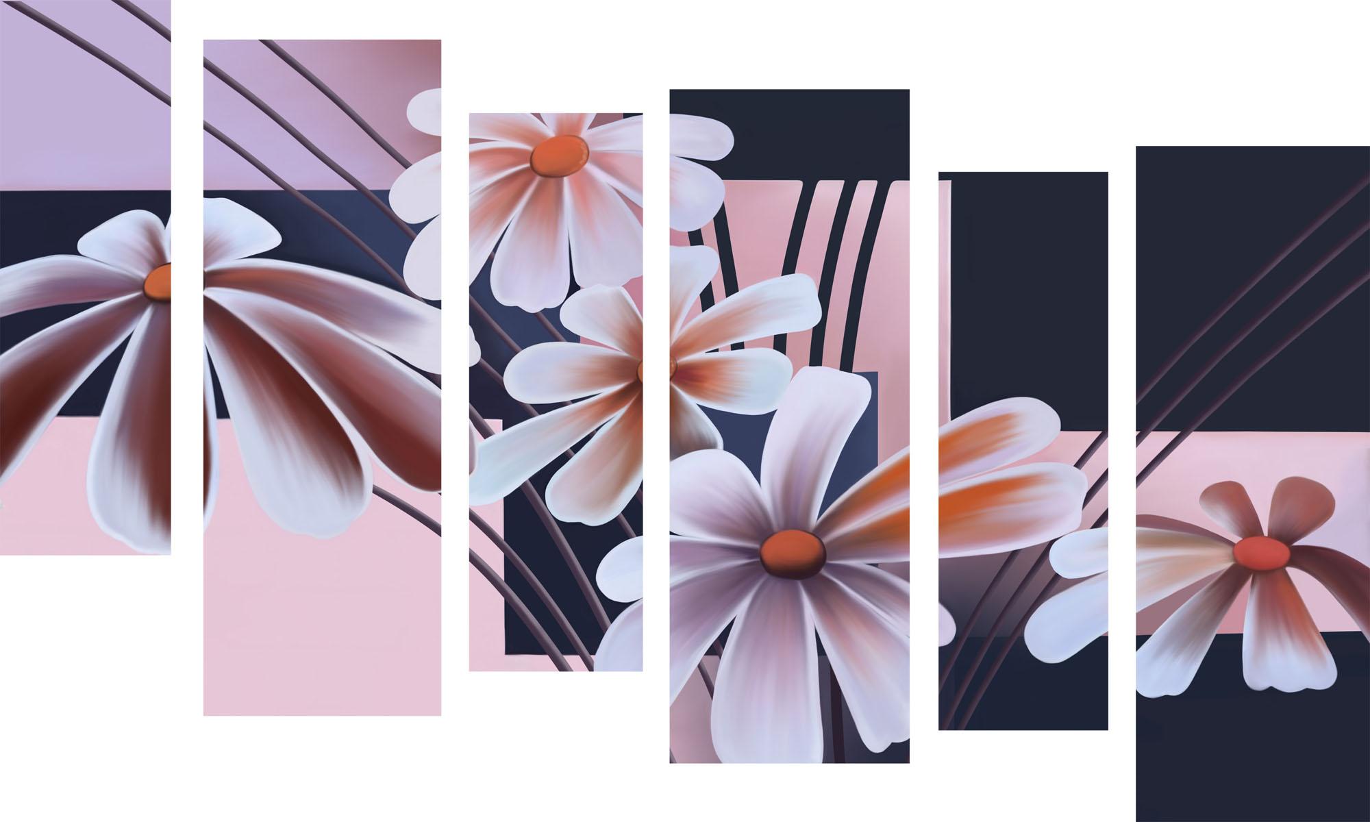 Paveikslėlis Modulinis paveikslėlis – subtilios gėlės rausvame fone 3