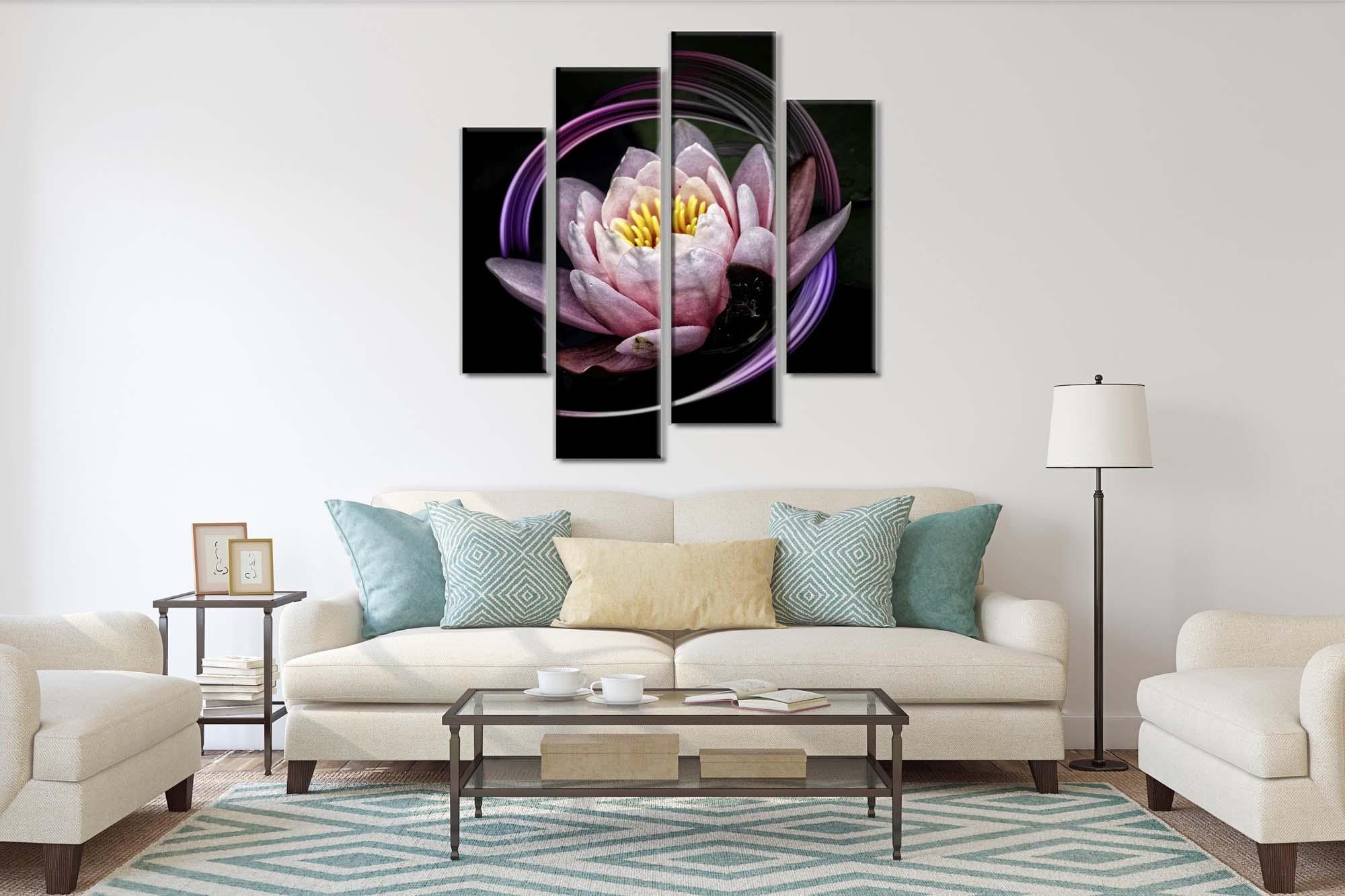 Picture Modular picture - blooming water lily on a black background 2